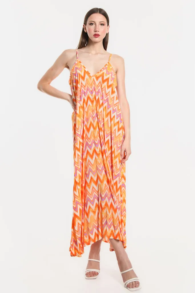 River Zigzag Viscose Slip Dress (DT111Z) - FINAL SALE