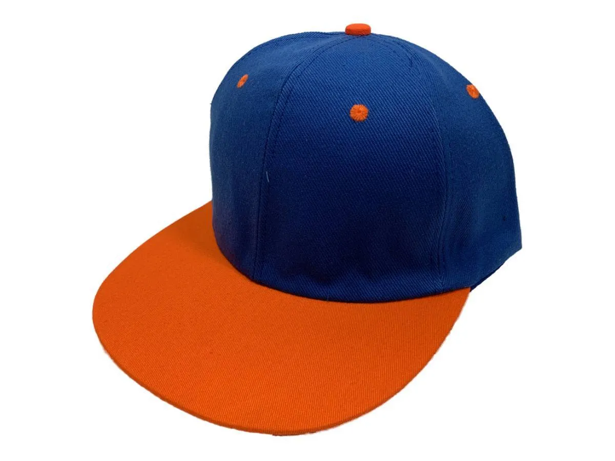 Royal Blue & Orange XM Structured Adjustable Snapback Flat Bill Blank Hat Cap