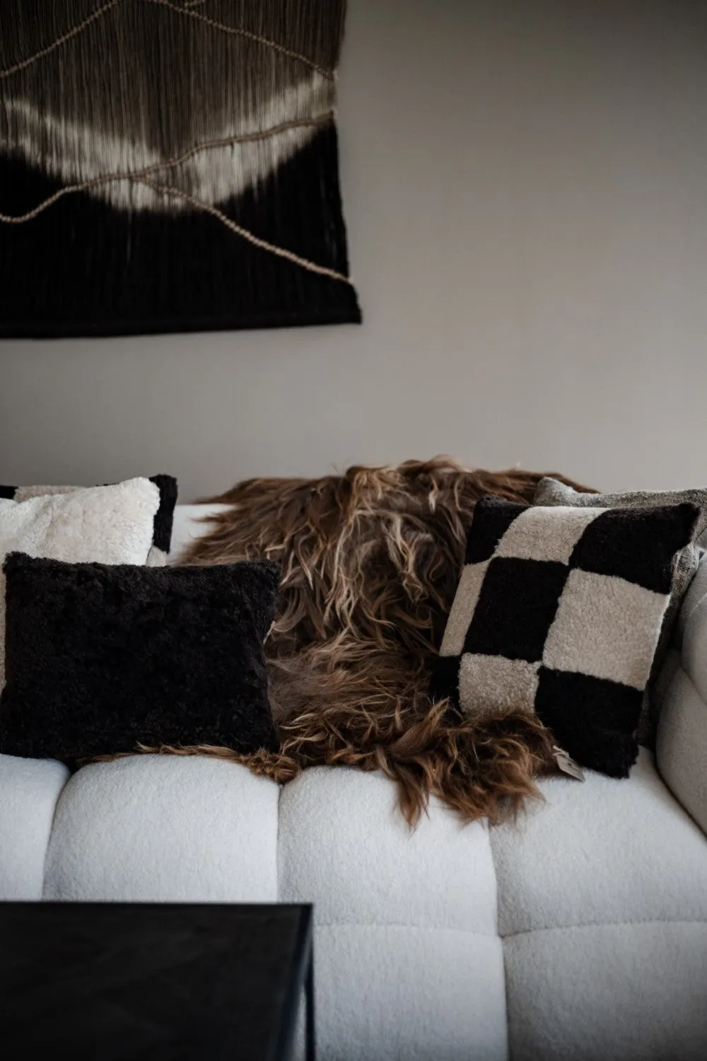 RUTH Check Pattern Shepherd Sheepskin Cushion