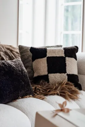 RUTH Check Pattern Shepherd Sheepskin Cushion