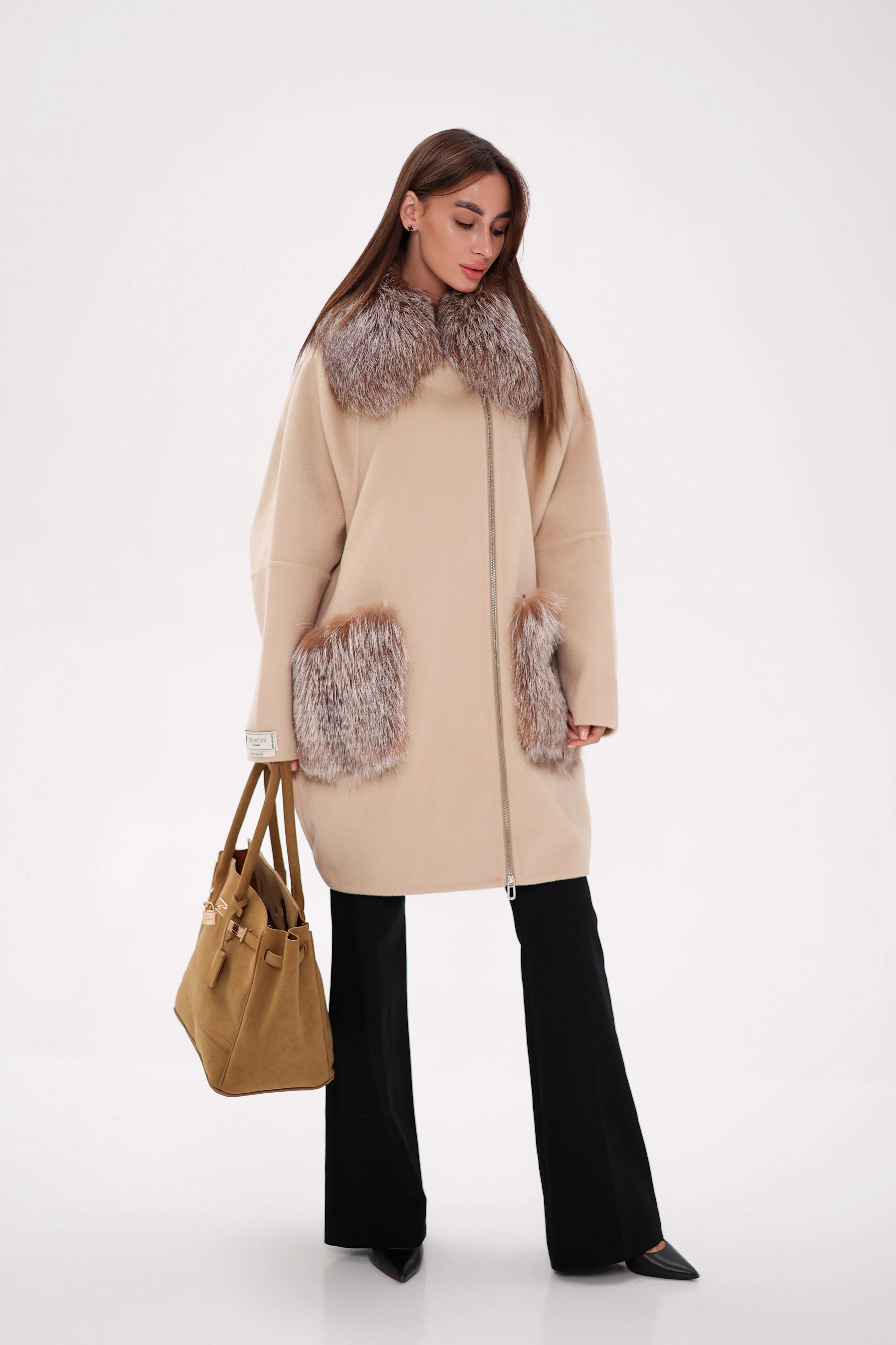 Saga®Furs Silver Fox Wool Alapca Coat