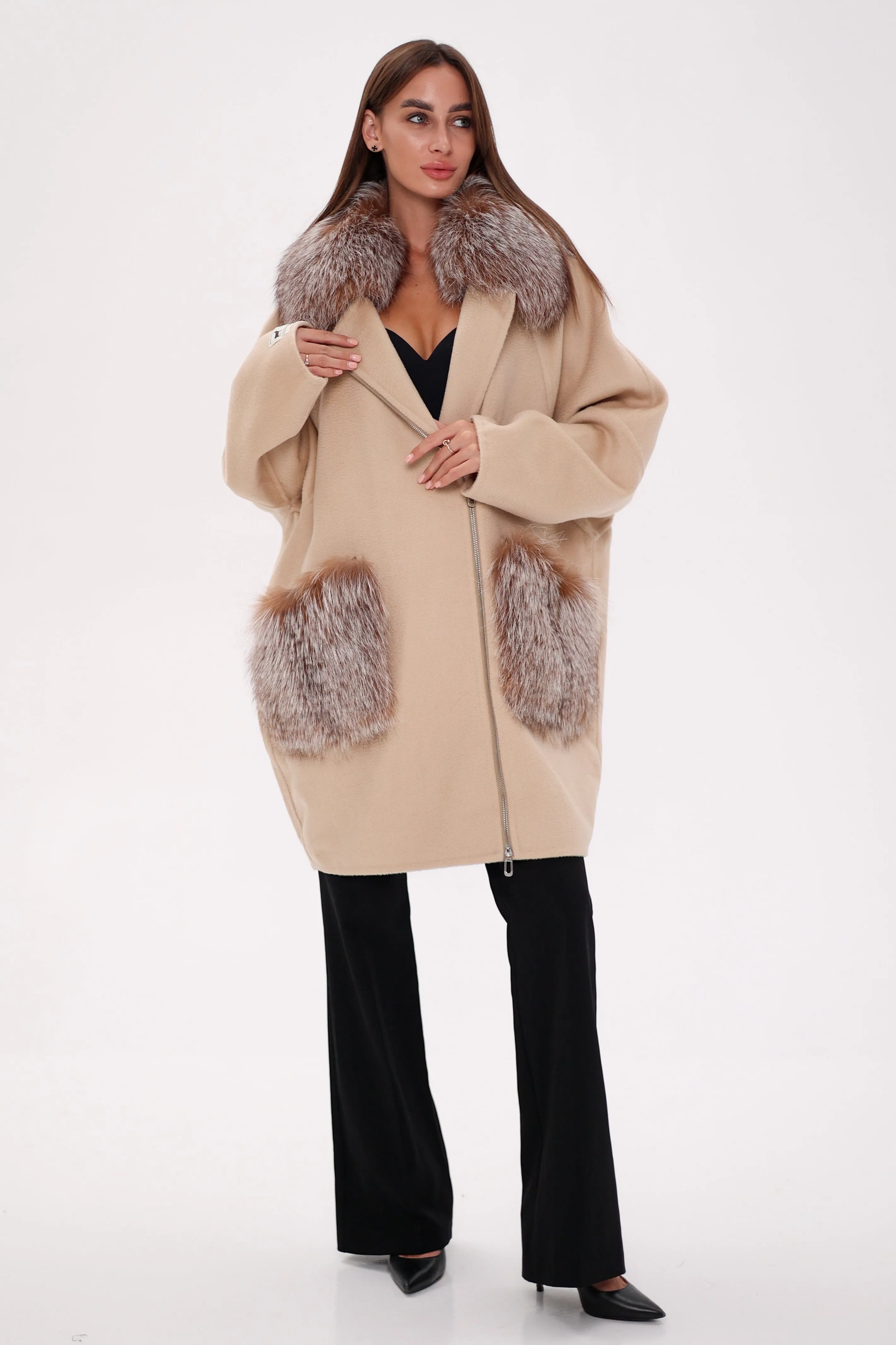 Saga®Furs Silver Fox Wool Alapca Coat