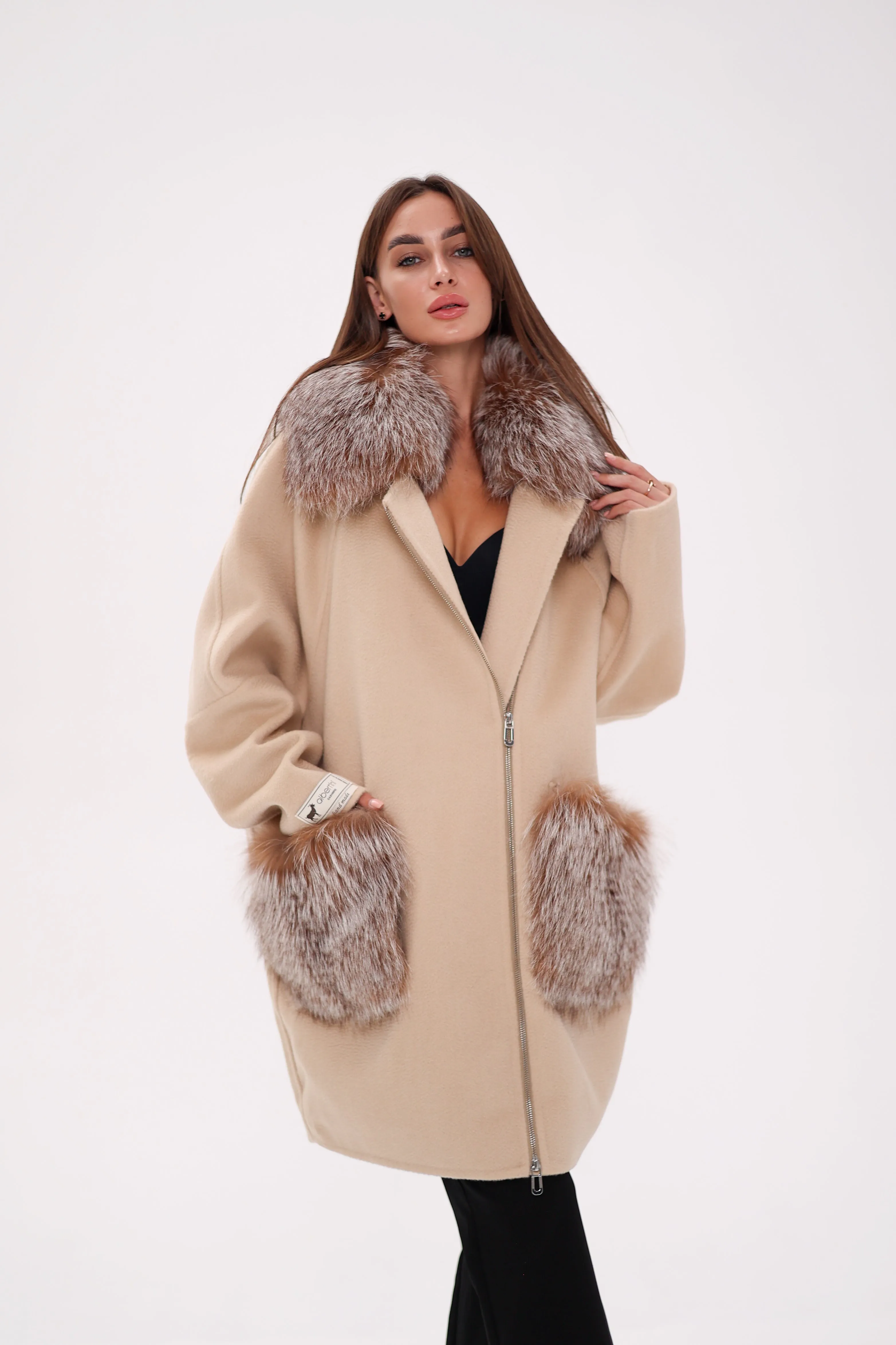 Saga®Furs Silver Fox Wool Alapca Coat