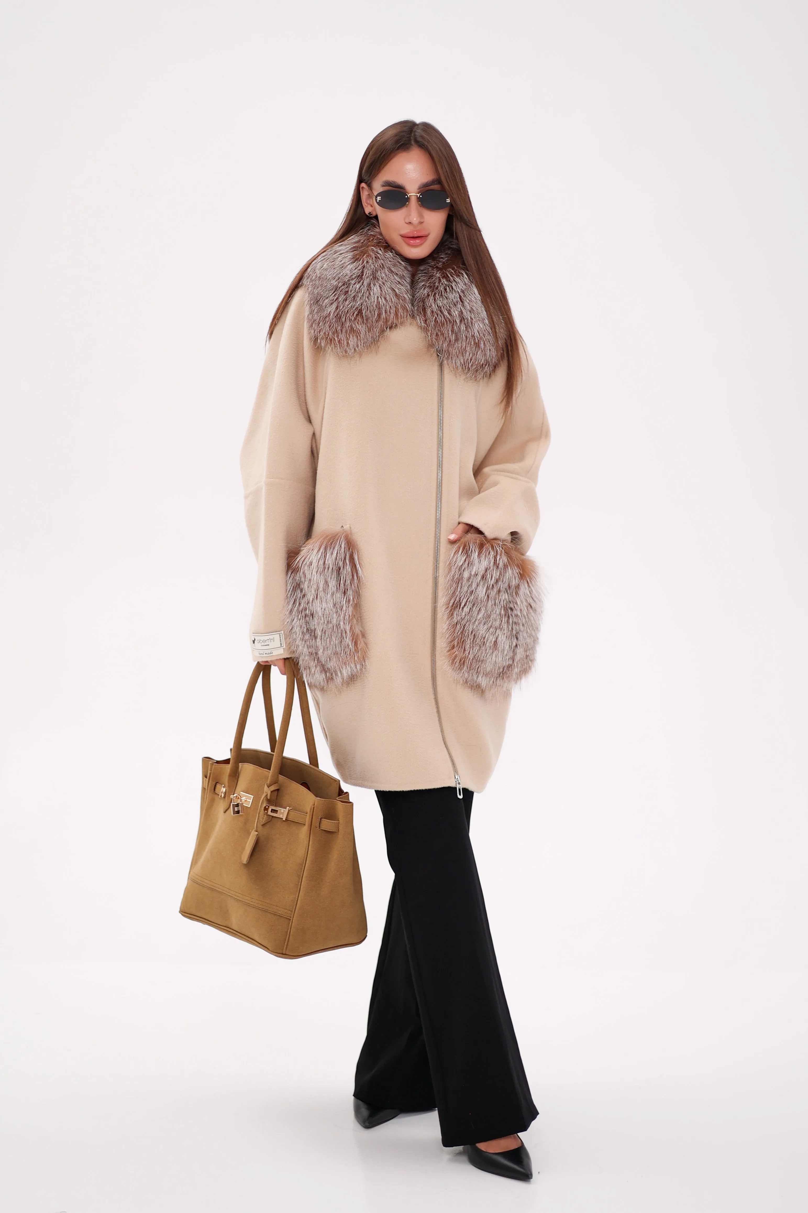 Saga®Furs Silver Fox Wool Alapca Coat