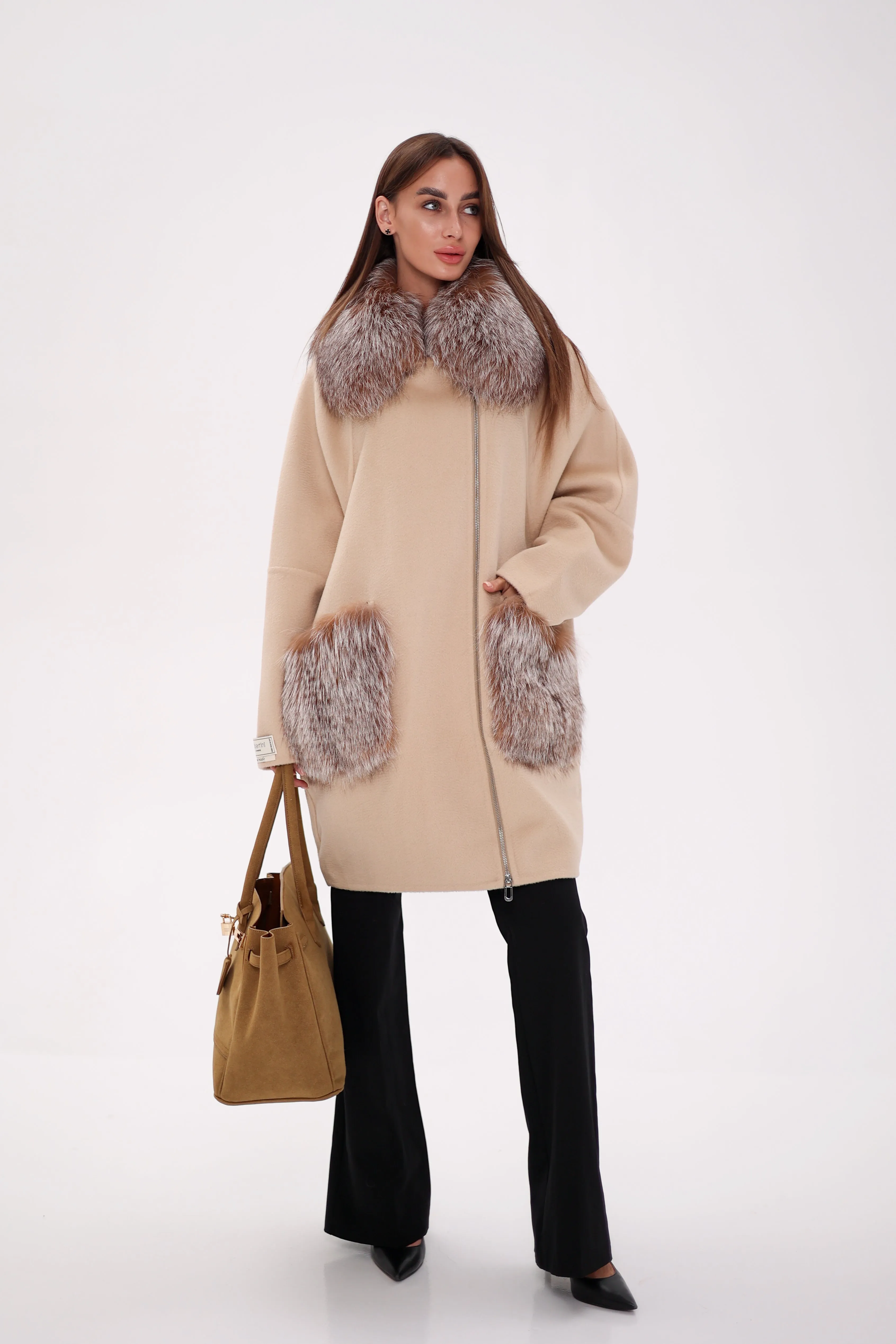 Saga®Furs Silver Fox Wool Alapca Coat