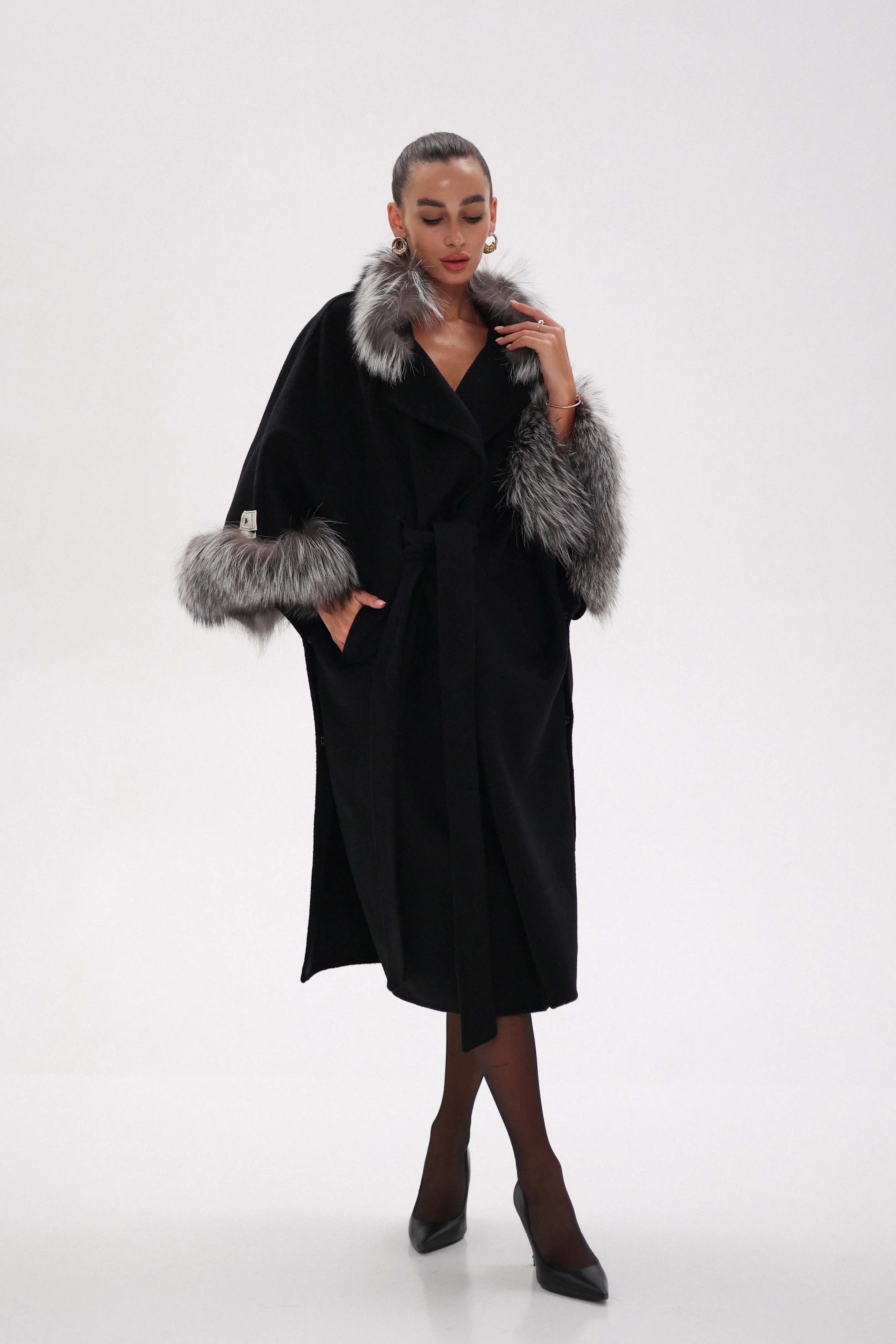 Saga®Furs Silver Fox Wool Alpaca Coat