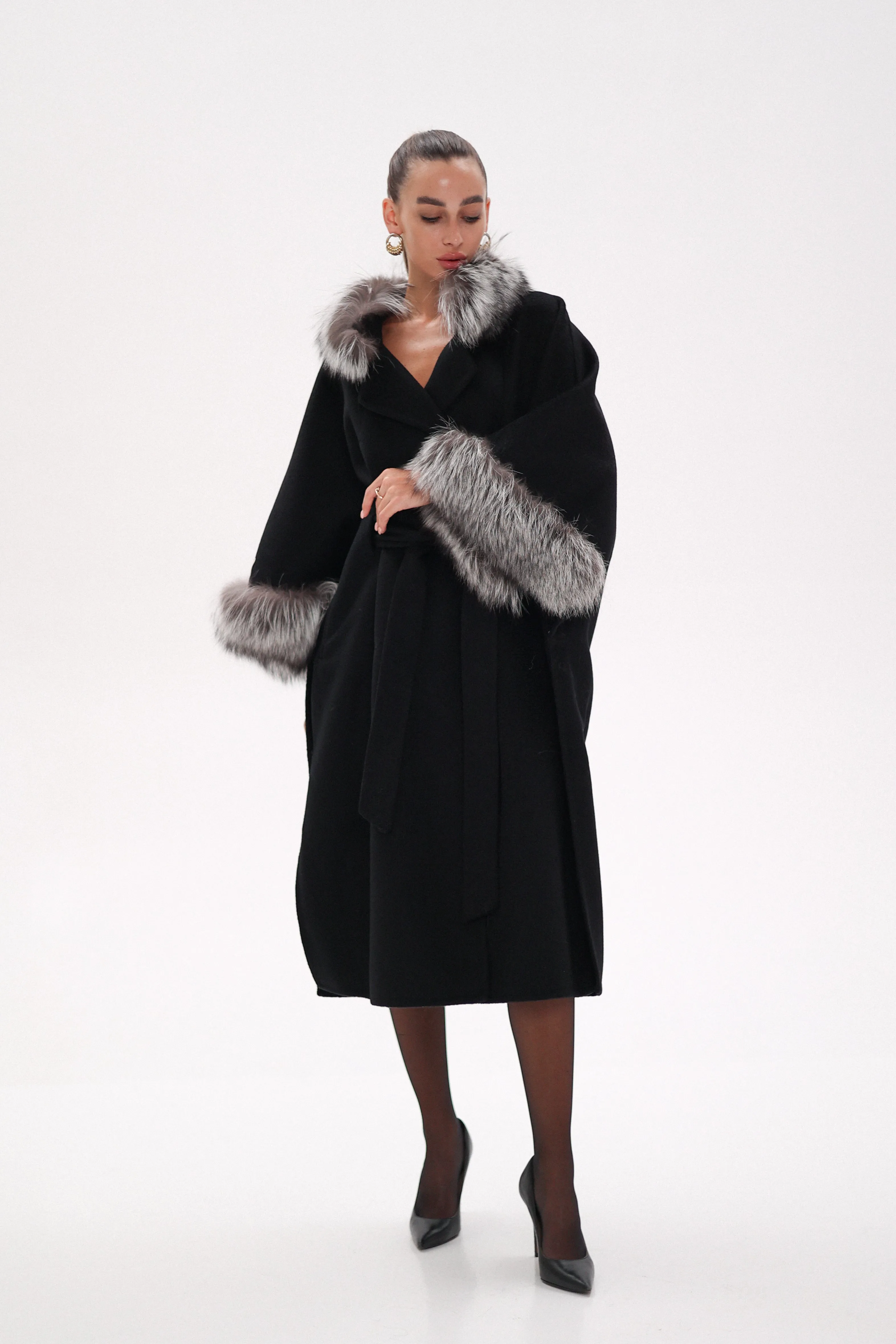 Saga®Furs Silver Fox Wool Alpaca Coat