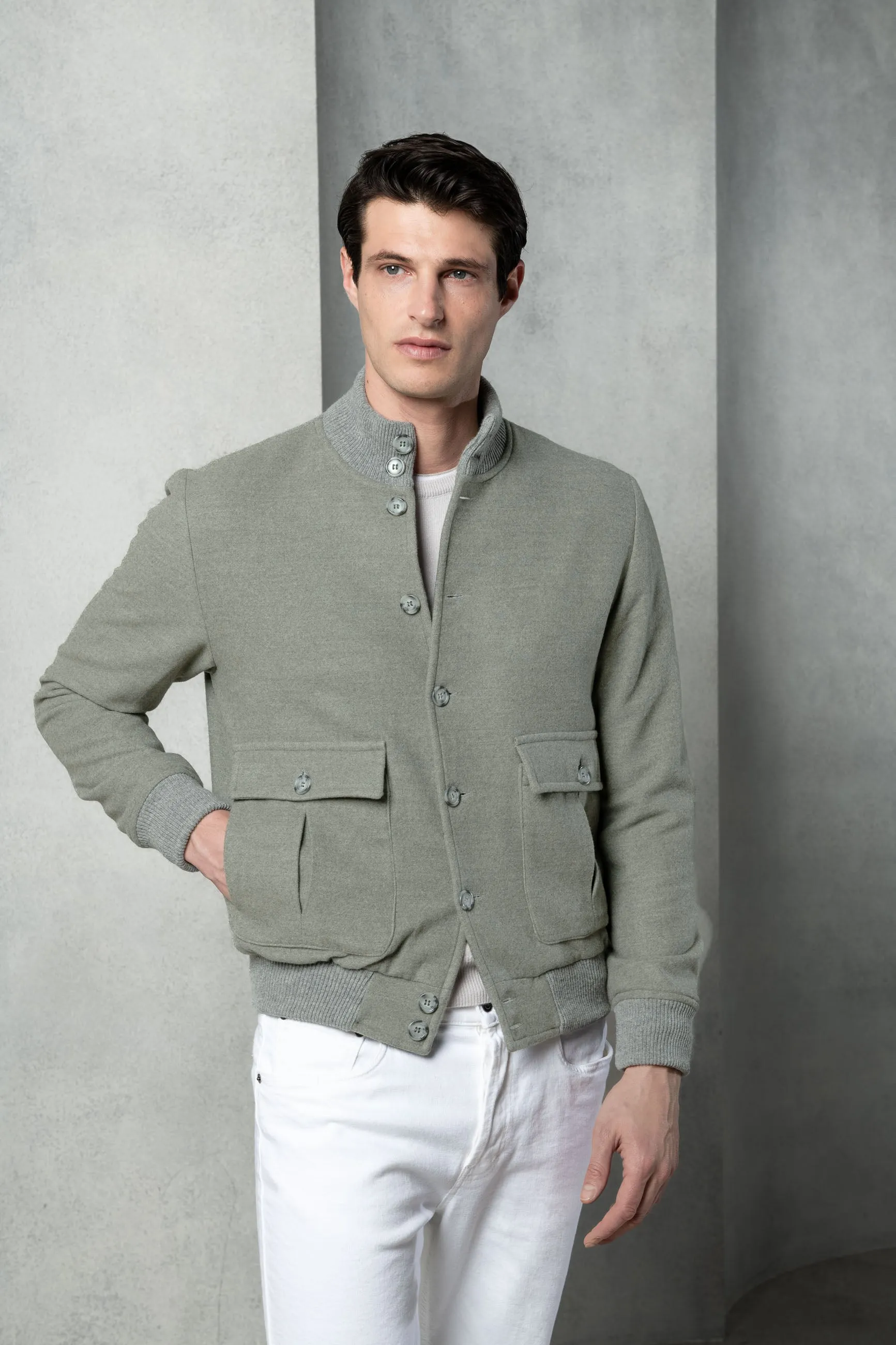 Sage Super 180's wool flannel bomber jacket – Made in Italy