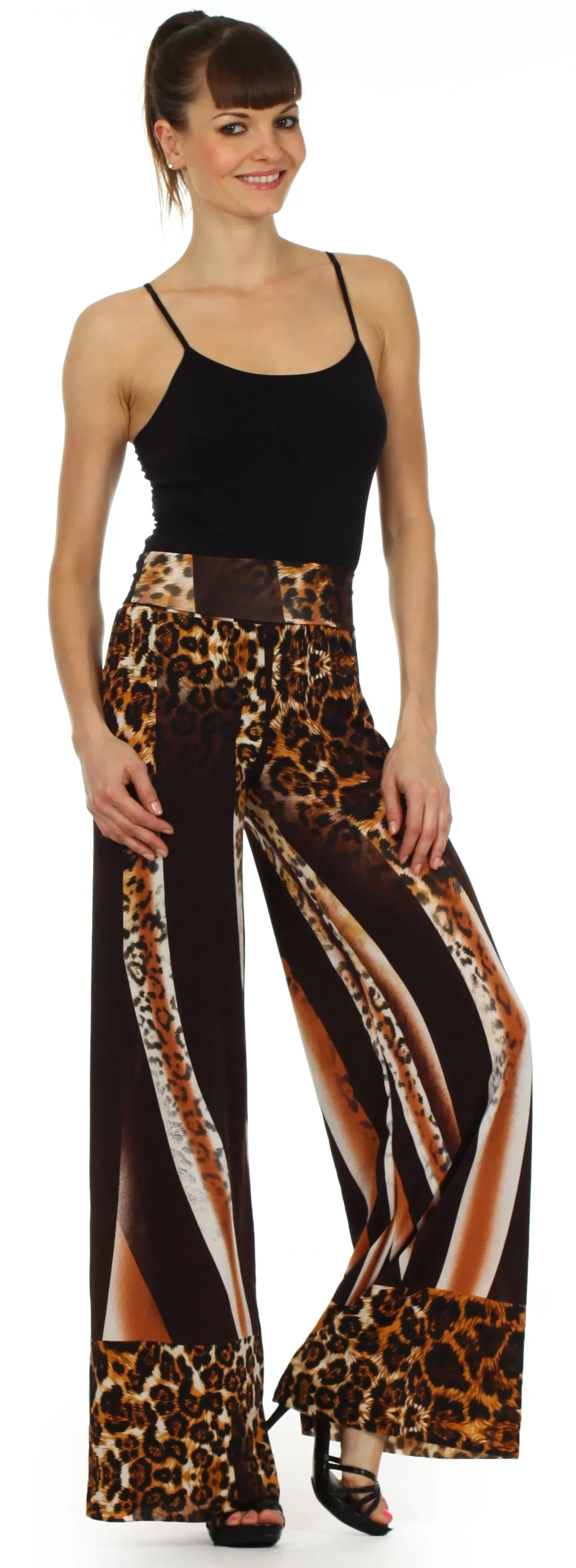 Sakkas Patterned High Waist Wide Leg Palazzo Pant