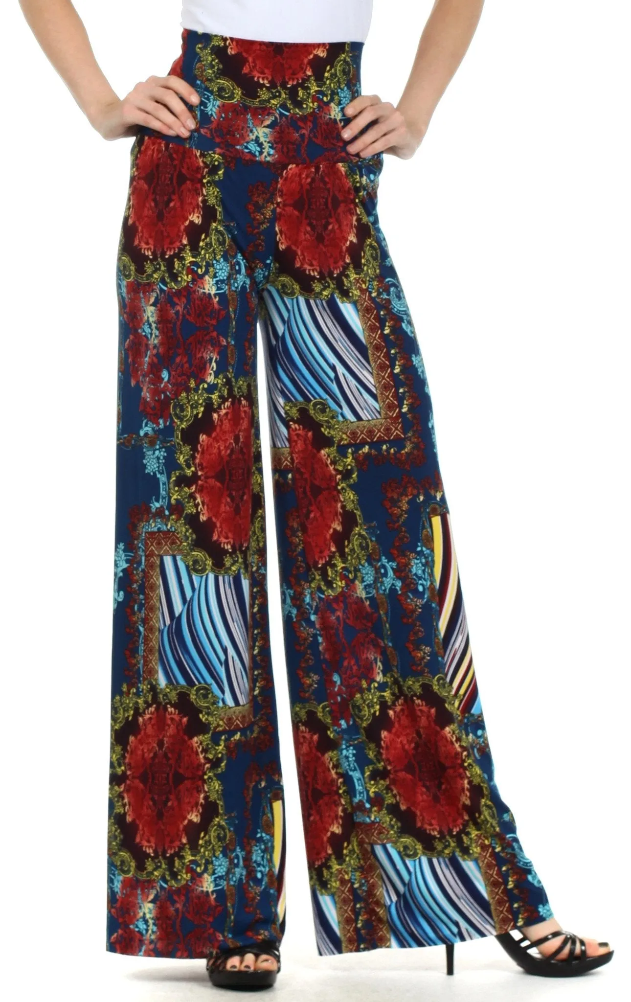 Sakkas Patterned High Waist Wide Leg Palazzo Pant