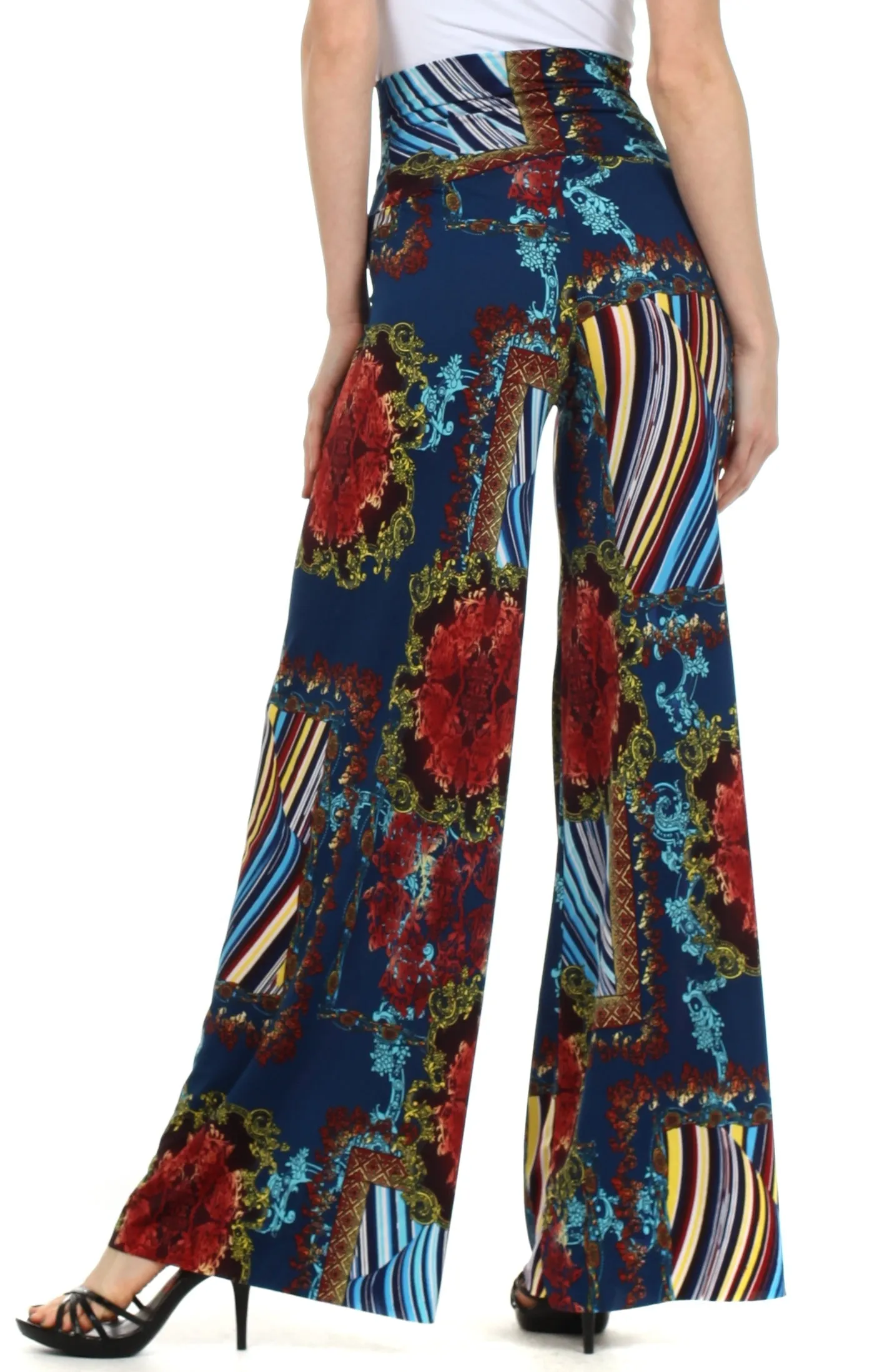 Sakkas Patterned High Waist Wide Leg Palazzo Pant