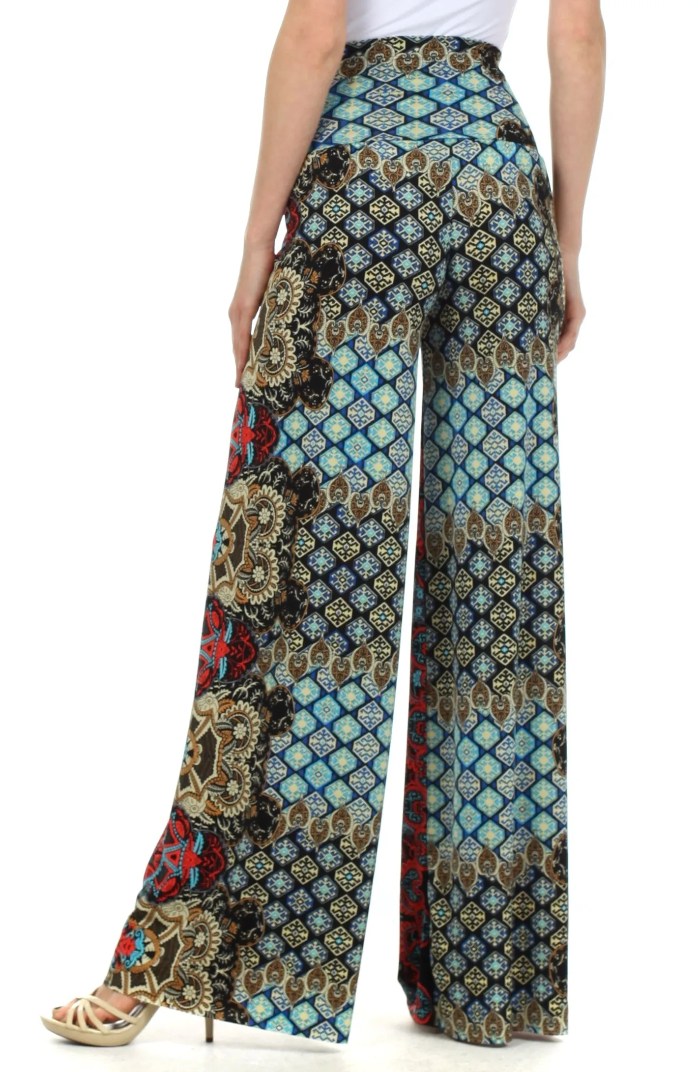 Sakkas Patterned High Waist Wide Leg Palazzo Pant