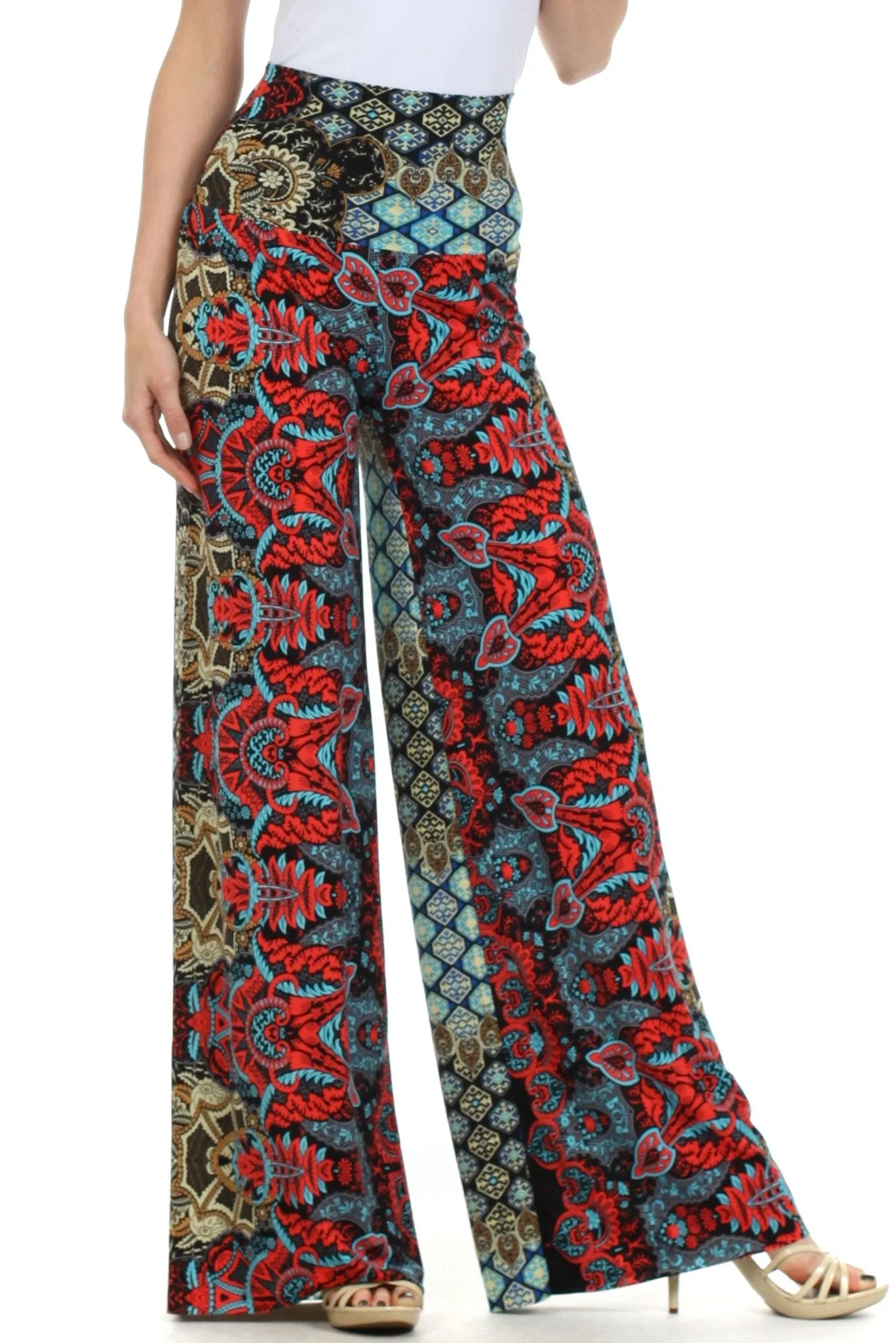 Sakkas Patterned High Waist Wide Leg Palazzo Pant