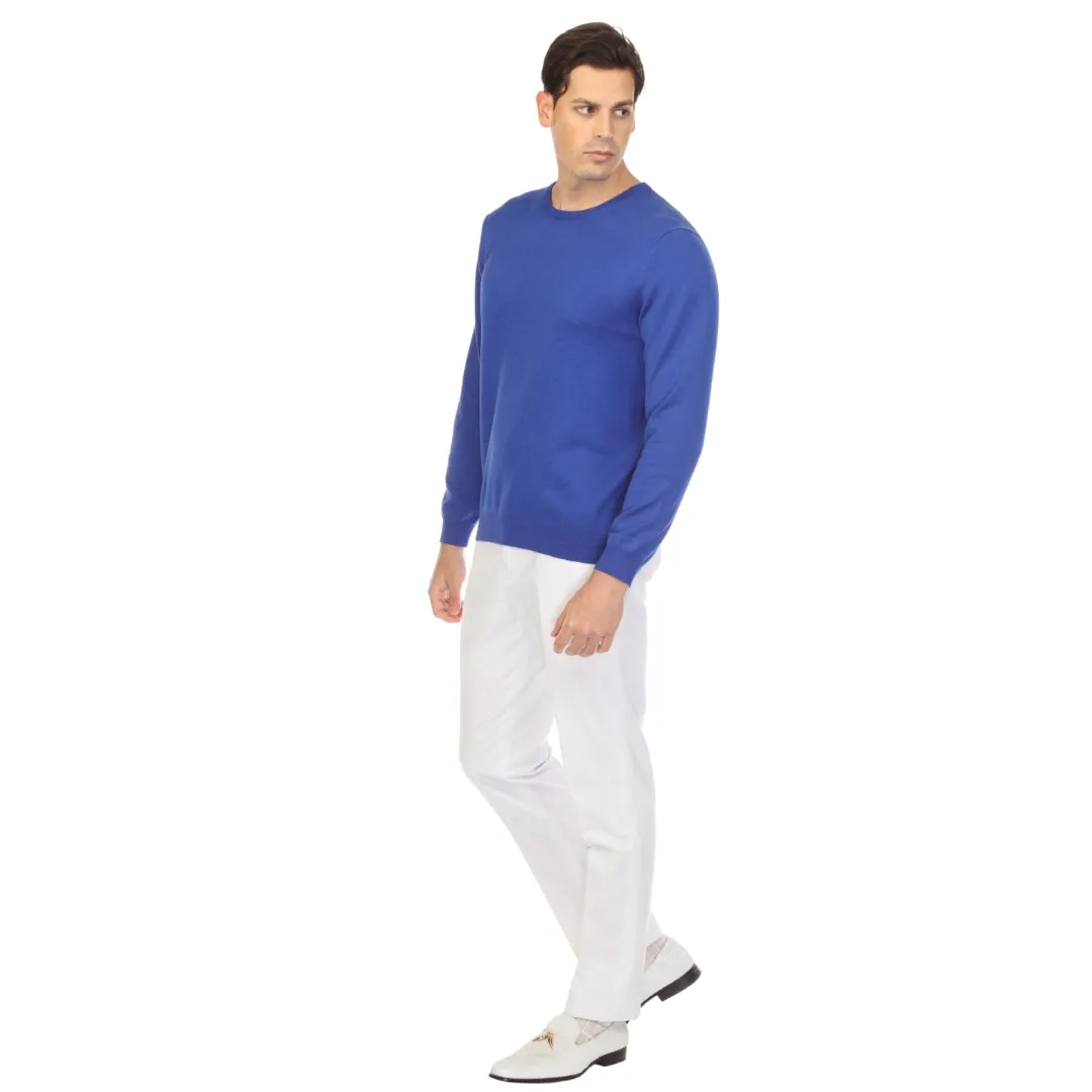 Sam Jacobi Men's Pullover Indigo Knitted Sweater Crewneck Stylish Knitwear Long Sleeve Casual Slim Fit