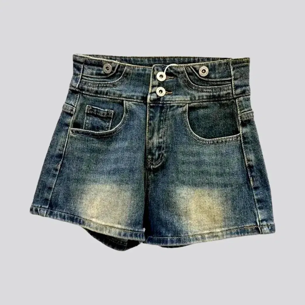 Sanded wide-leg jeans shorts for women