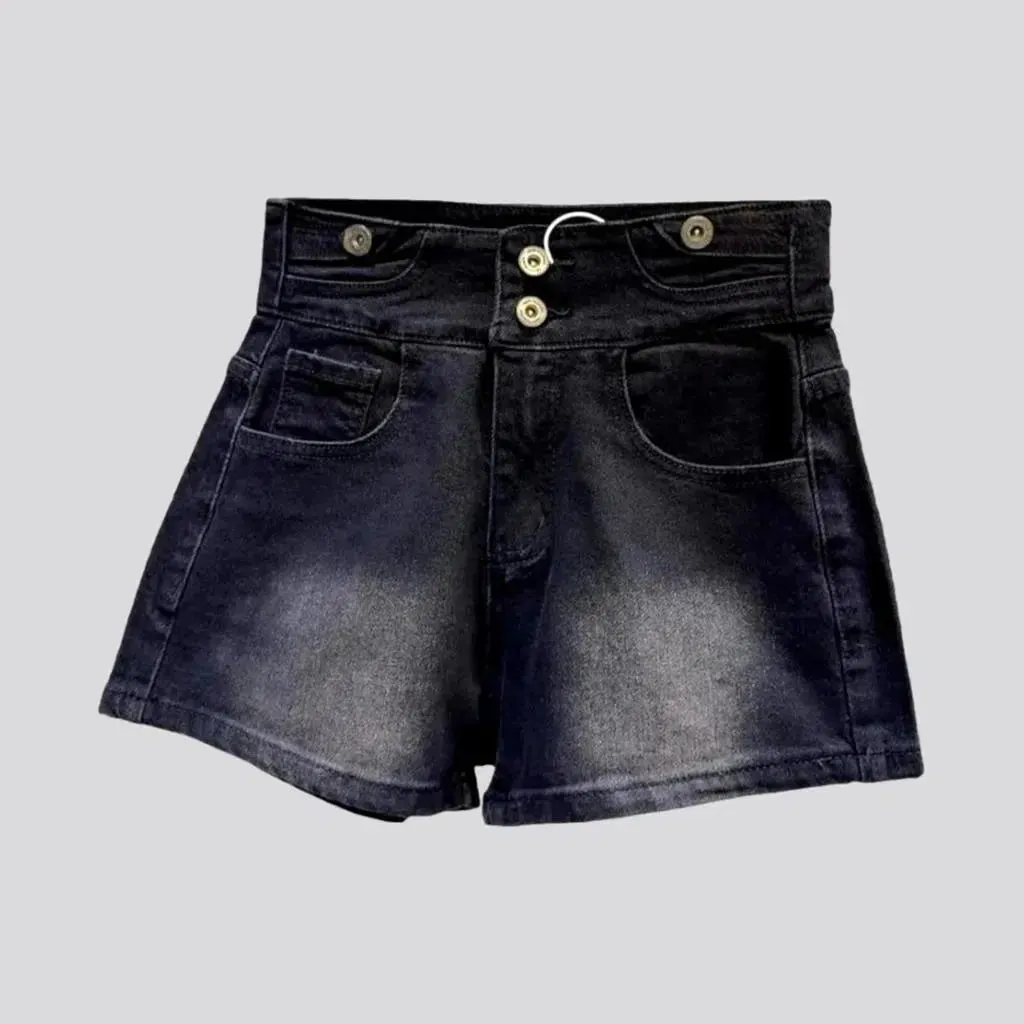 Sanded wide-leg jeans shorts for women