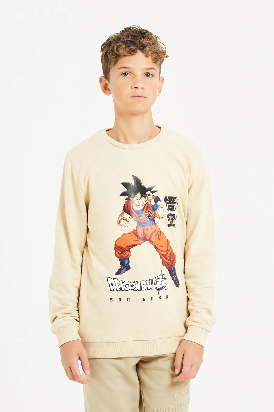 Senior Boys Beige Dragon Ball Z Sweatshirt