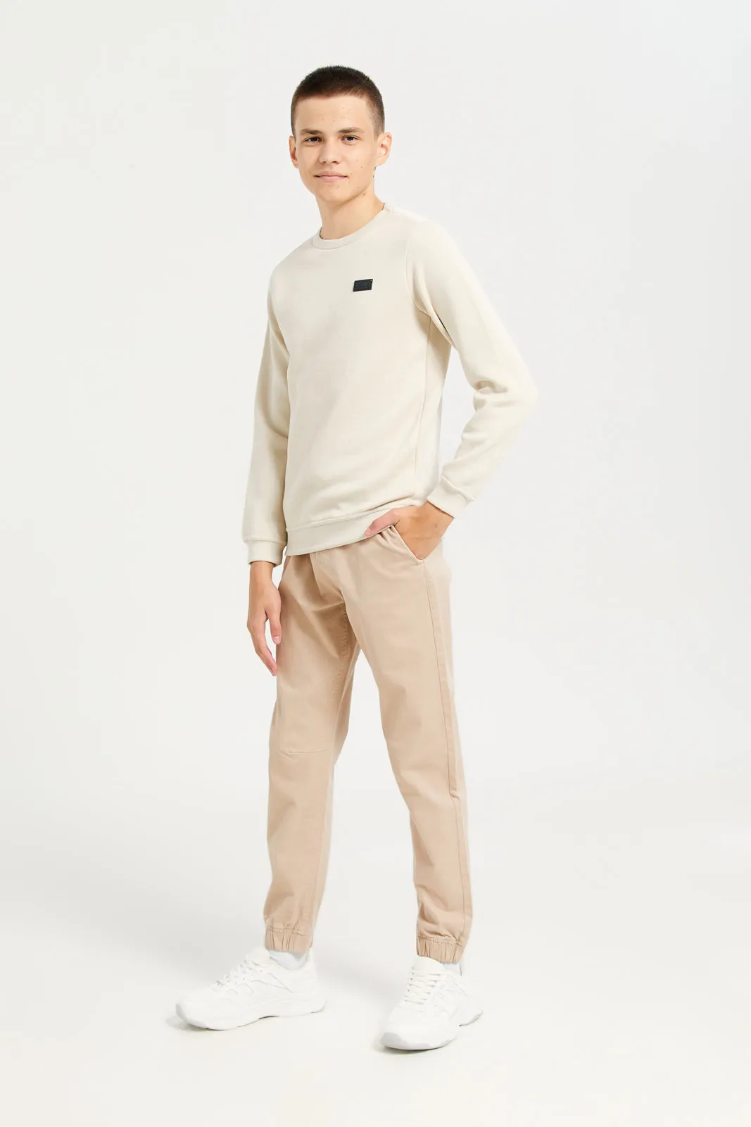 Senior Boys Beige Pull On Table Joggers