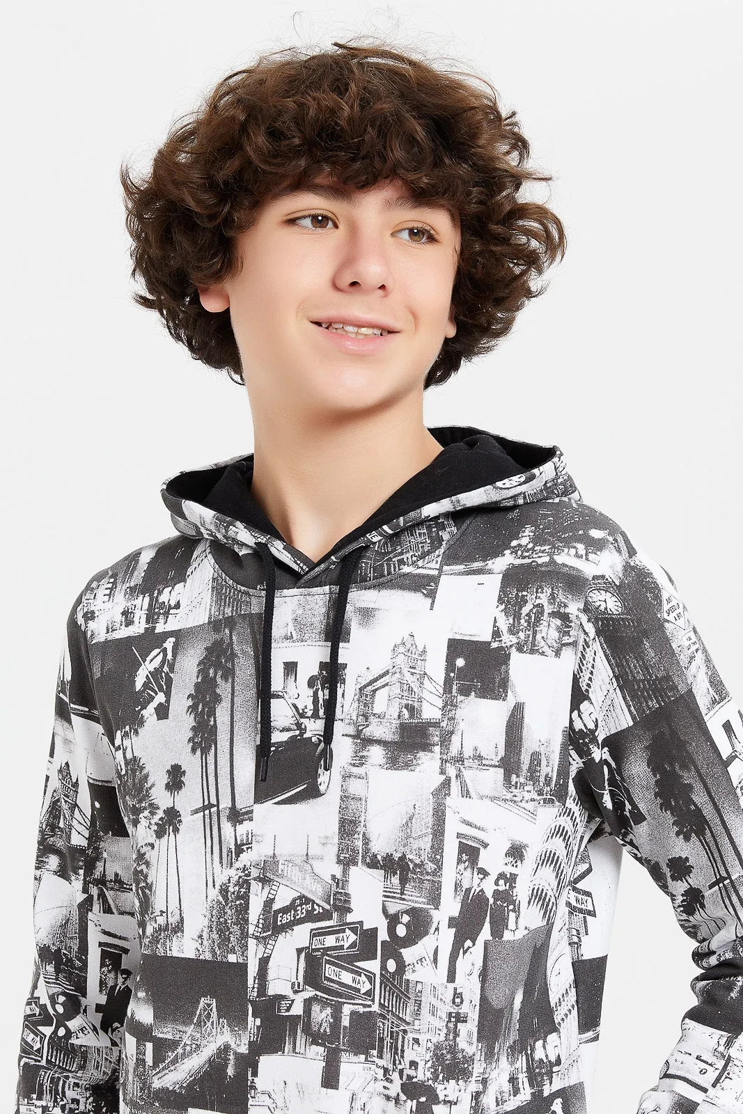 Senior Boys Black Printed Sweatshirt