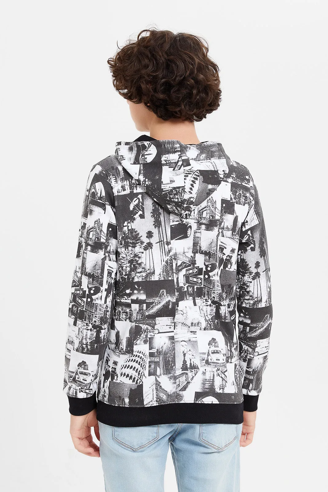 Senior Boys Black Printed Sweatshirt