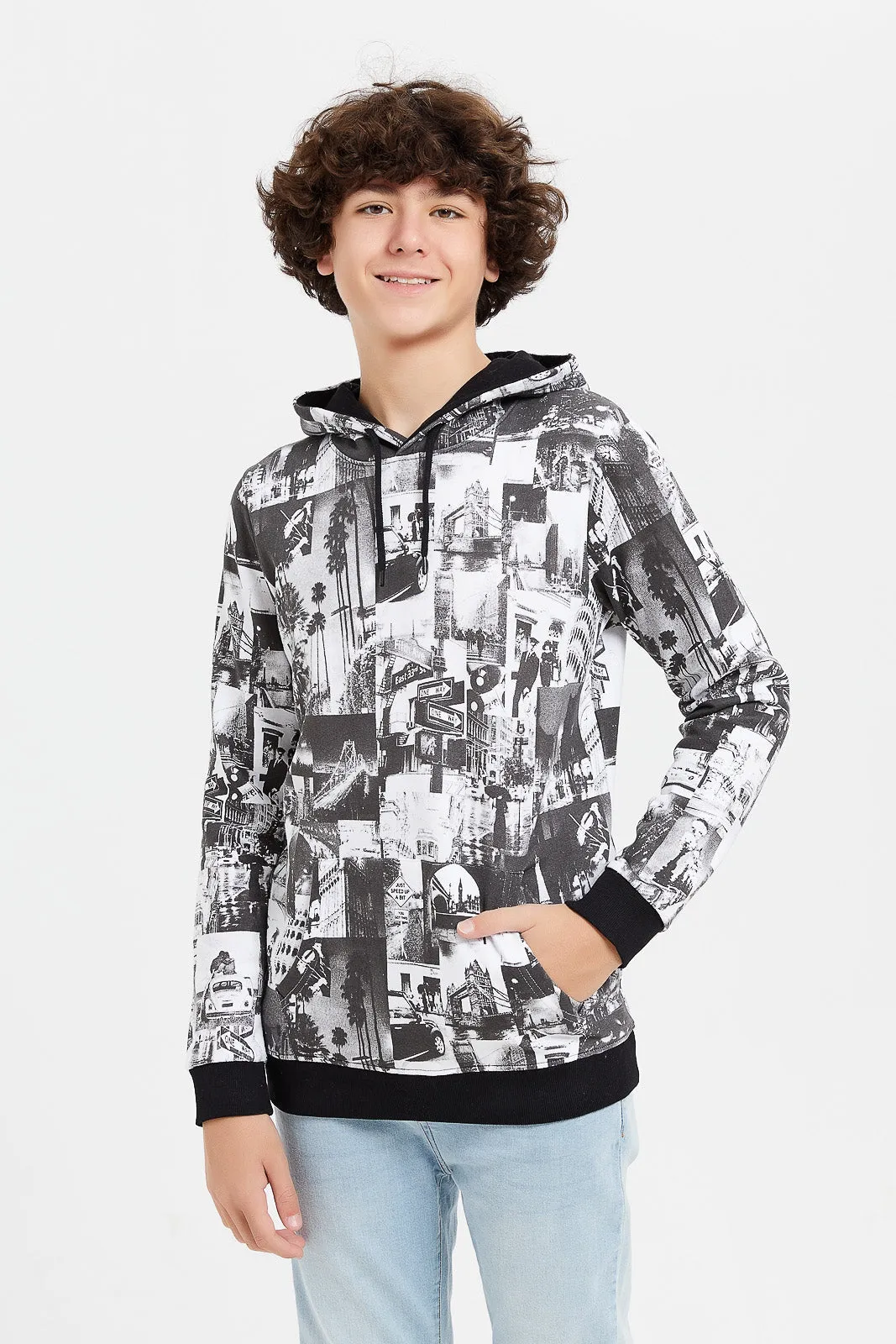 Senior Boys Black Printed Sweatshirt