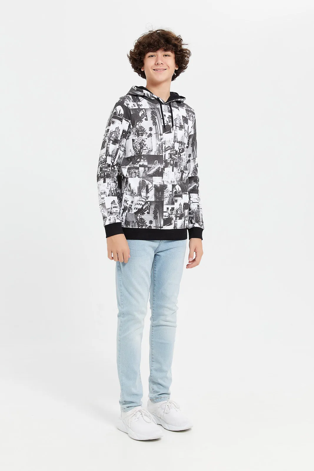 Senior Boys Black Printed Sweatshirt