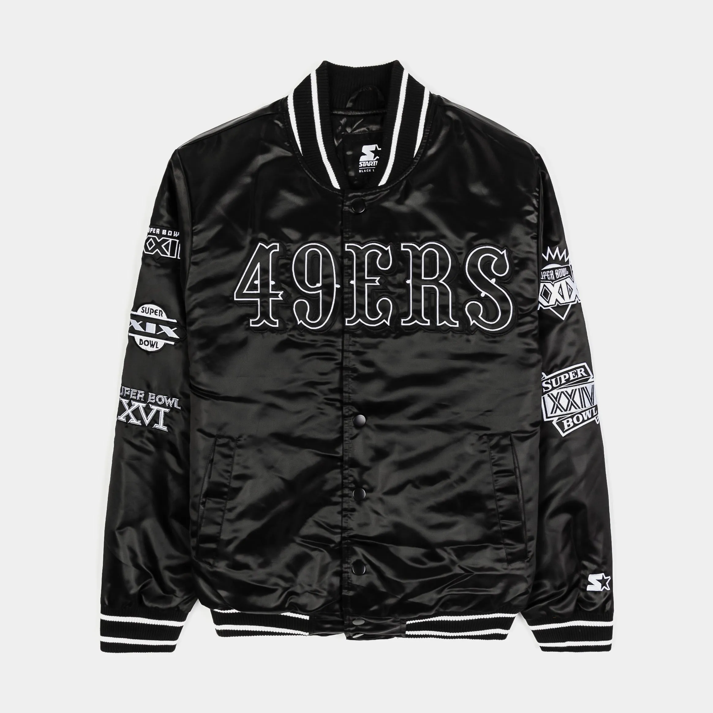 Shoe Palace Exclusive San Francisco 49ers Satin Bomber Mens Jacket (Black/White)