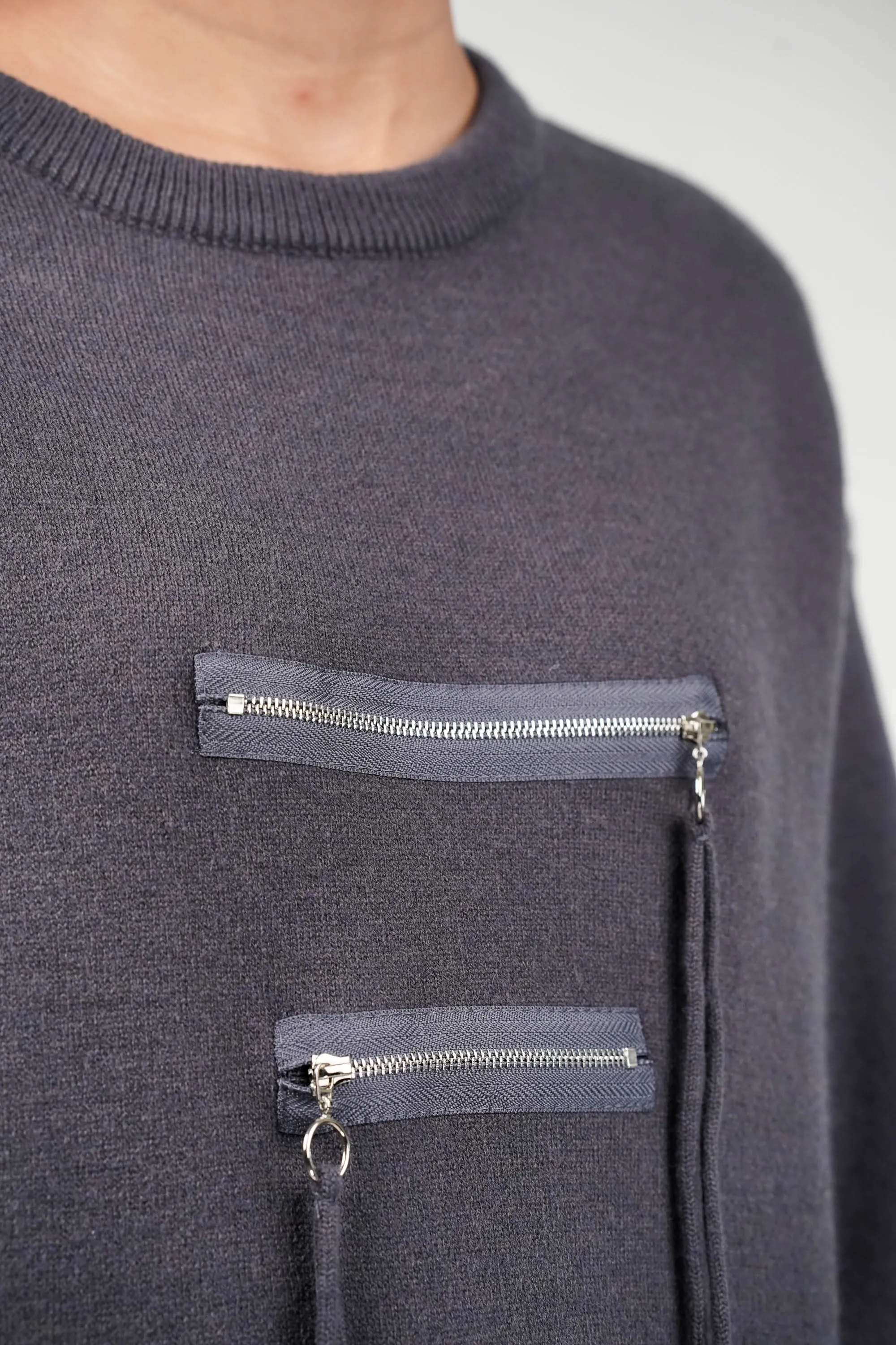 Slate Grey Zipline Geometrical  Sweater