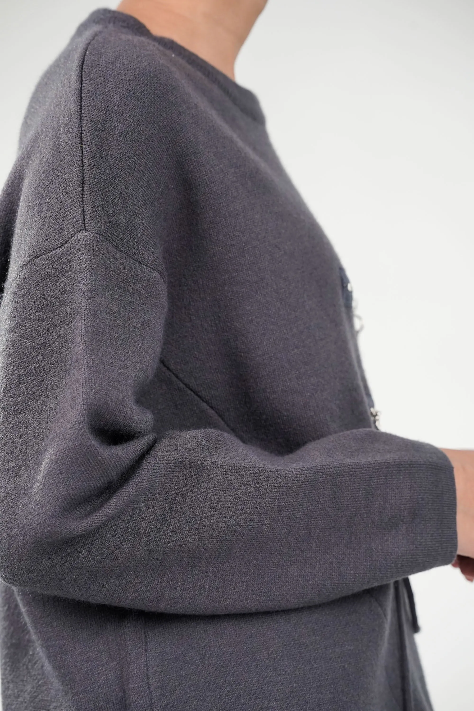 Slate Grey Zipline Geometrical  Sweater