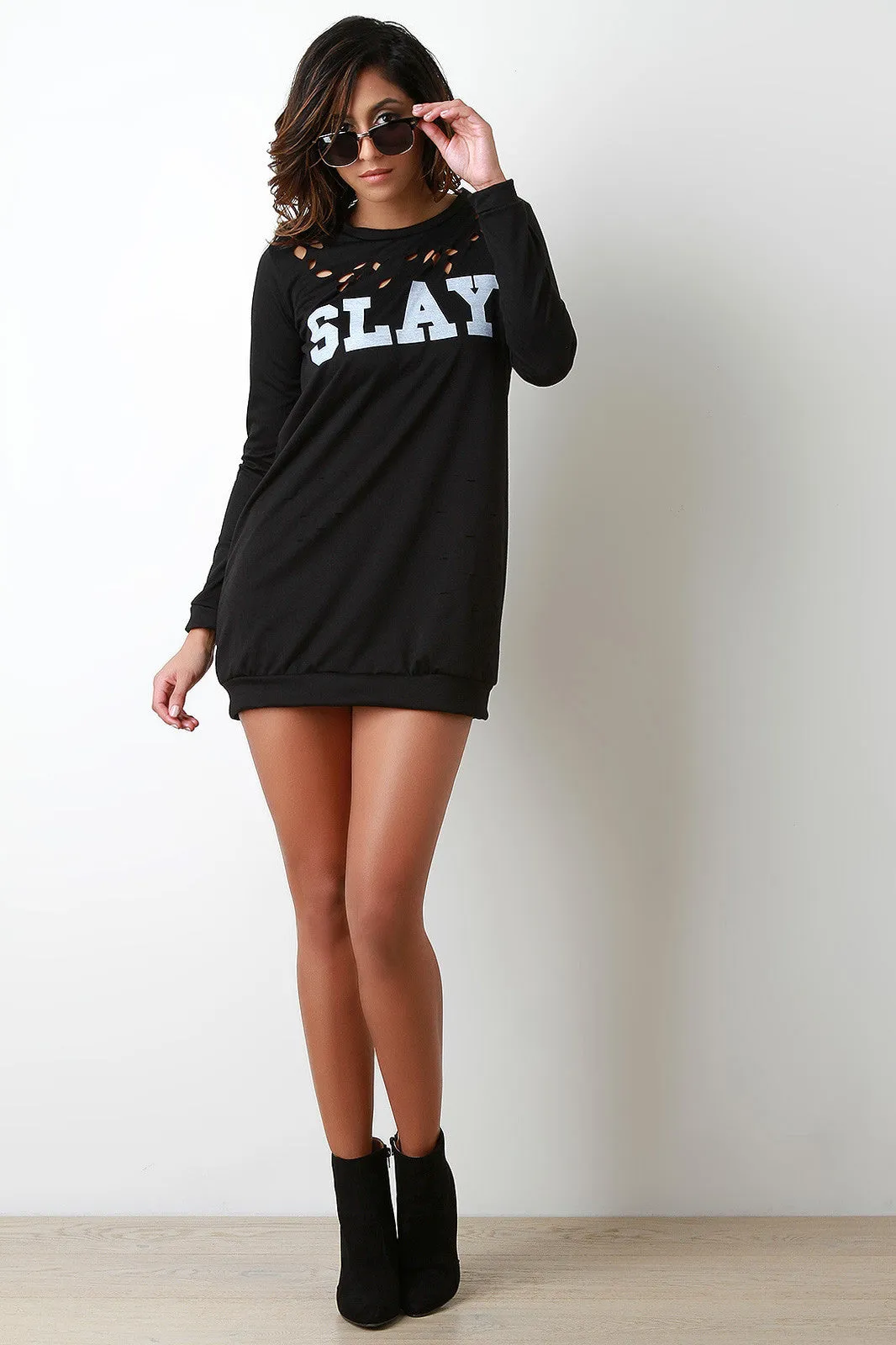 Slay Burn Cutouts and Razorcuts Sweater Dress