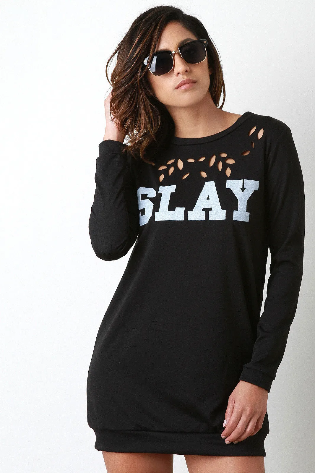 Slay Burn Cutouts and Razorcuts Sweater Dress