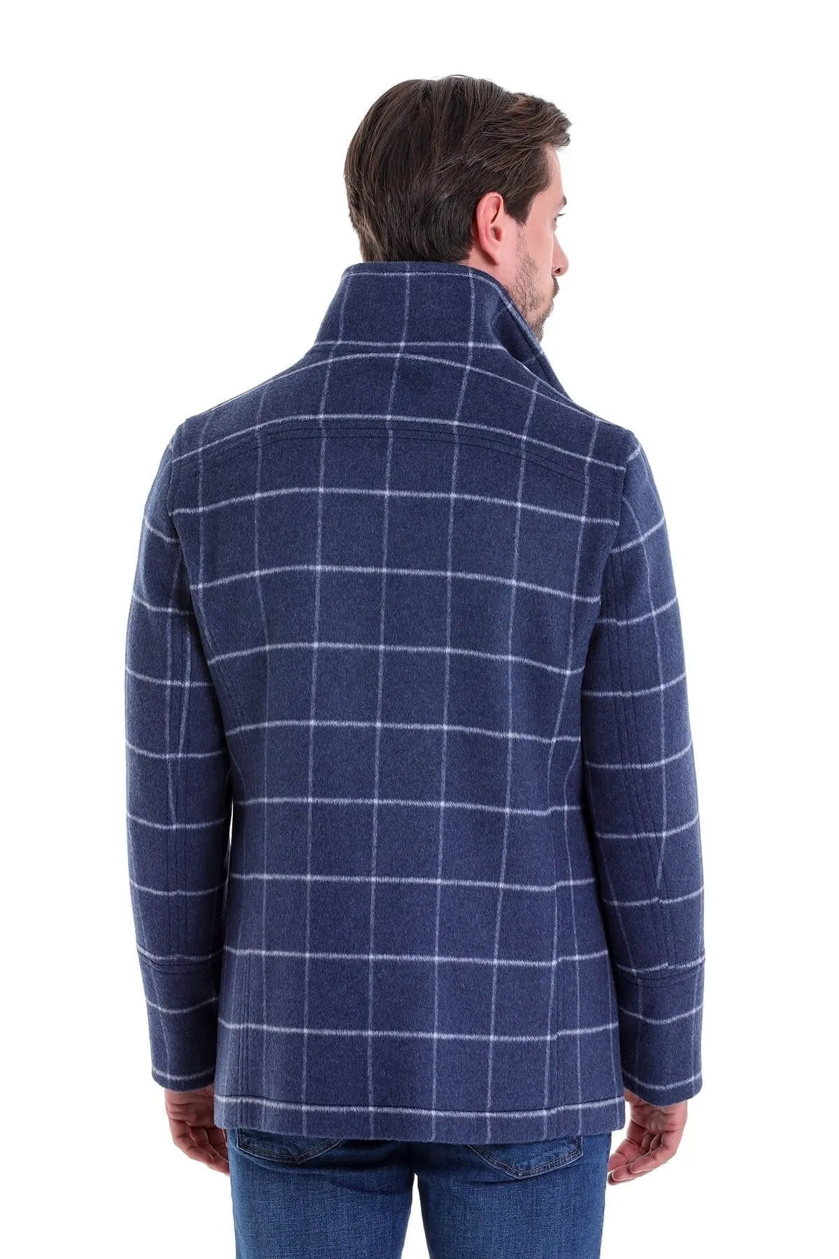 Slim Fit Double Breasted Light Navy Wool Blend Coat