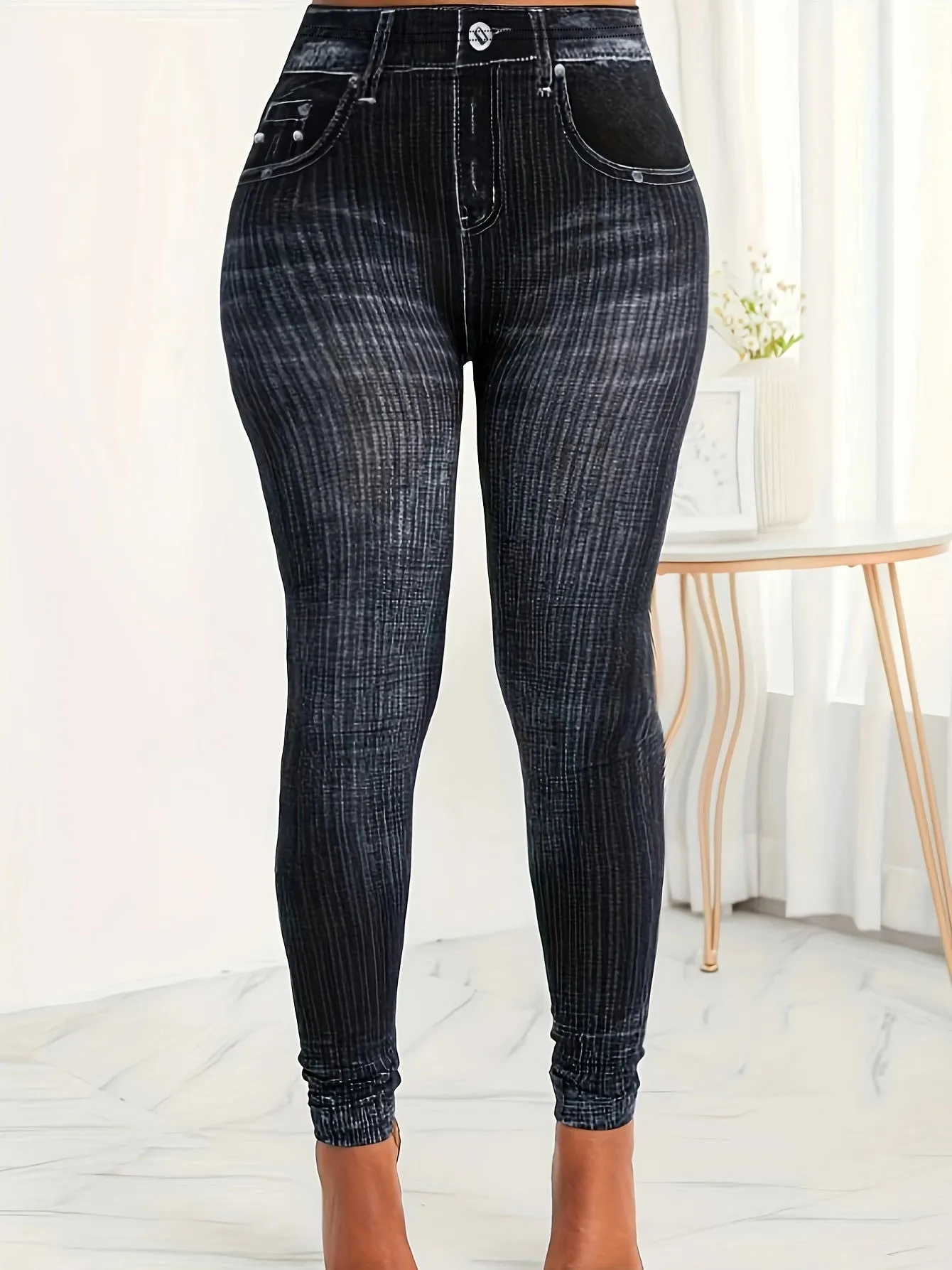 Snug-fit High Rise Denim Print Leggings