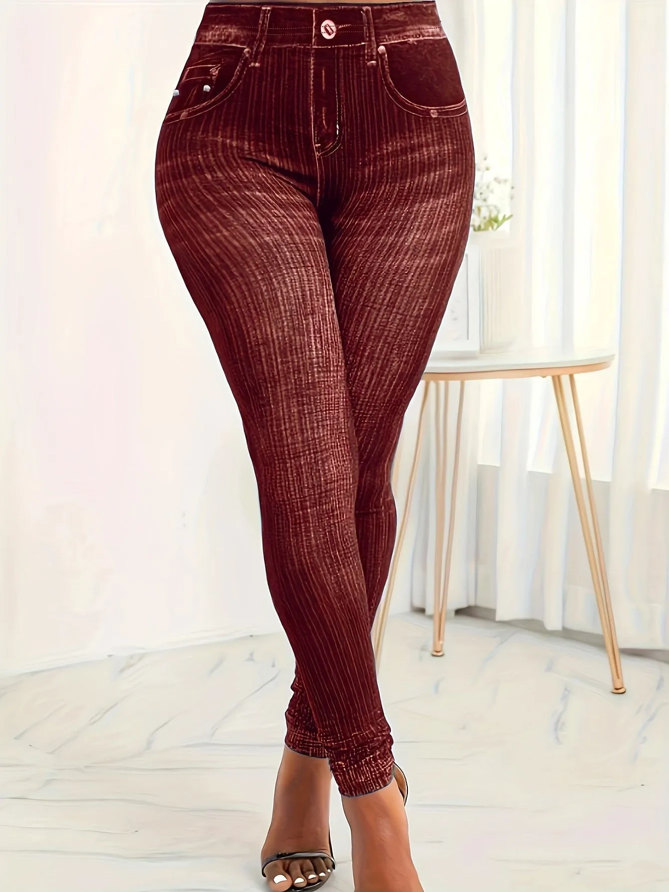 Snug-fit High Rise Denim Print Leggings