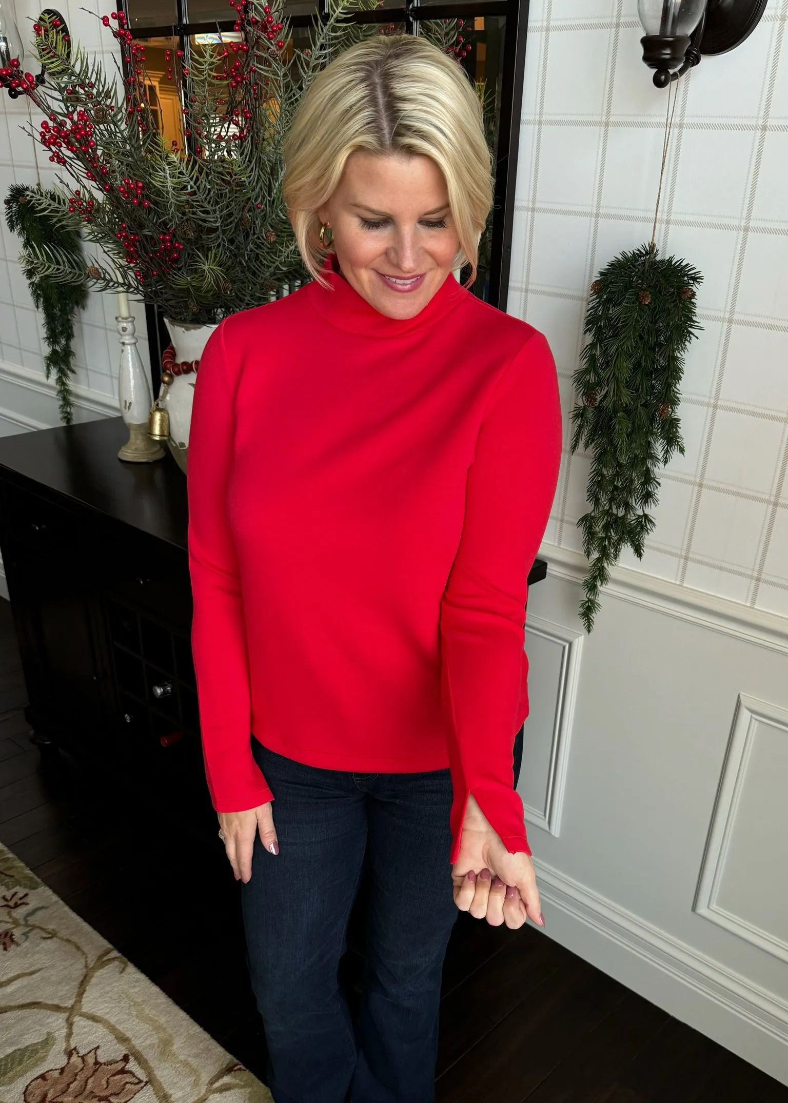 Spanx AirEssentials Mock Pullover in Red