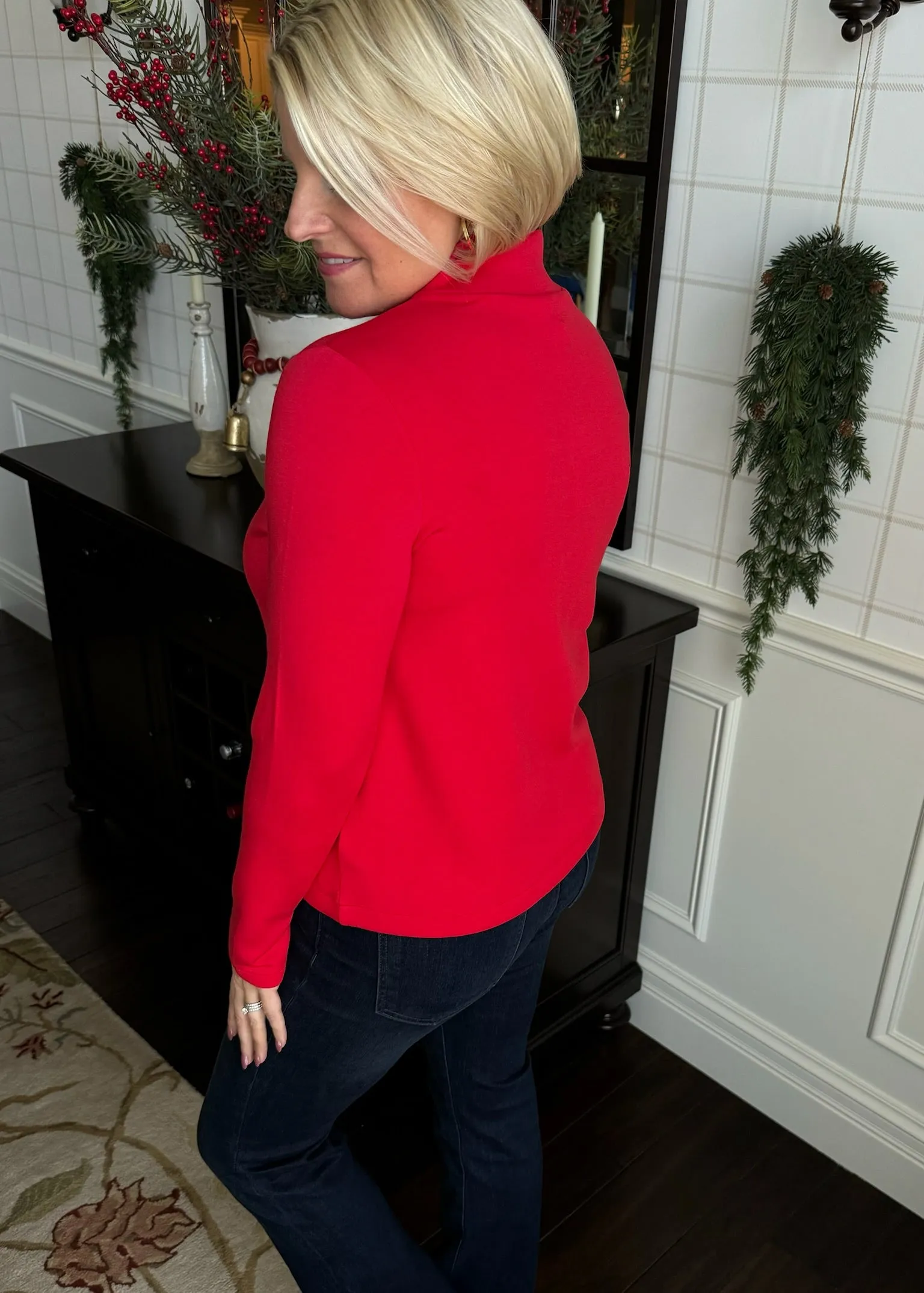 Spanx AirEssentials Mock Pullover in Red