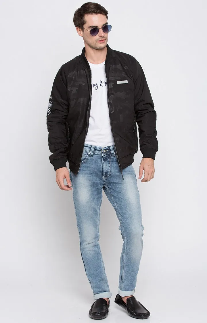 Spykar Men Black Camouflage Regular Fit Bomber Jacket