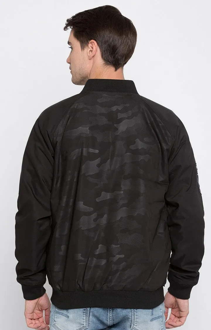 Spykar Men Black Camouflage Regular Fit Bomber Jacket