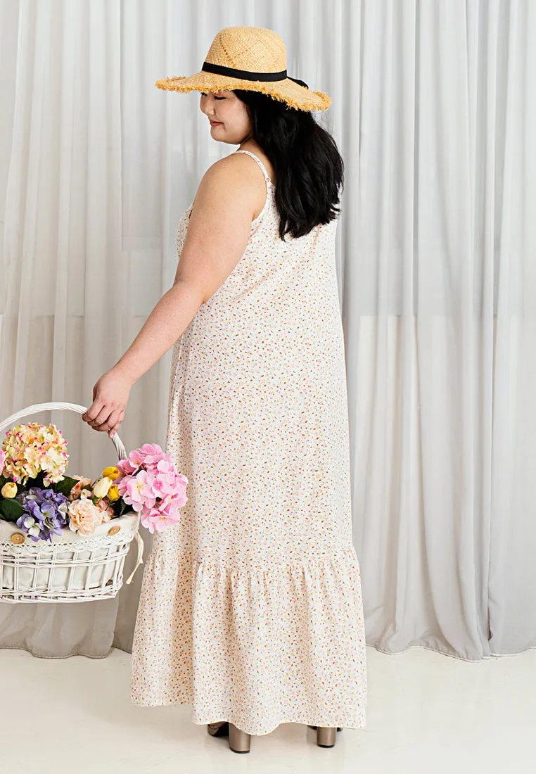 Starlet Floral Long Camisole Dress - Cream Yellow