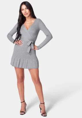 Surplice Fit and Flare Sweater Dress