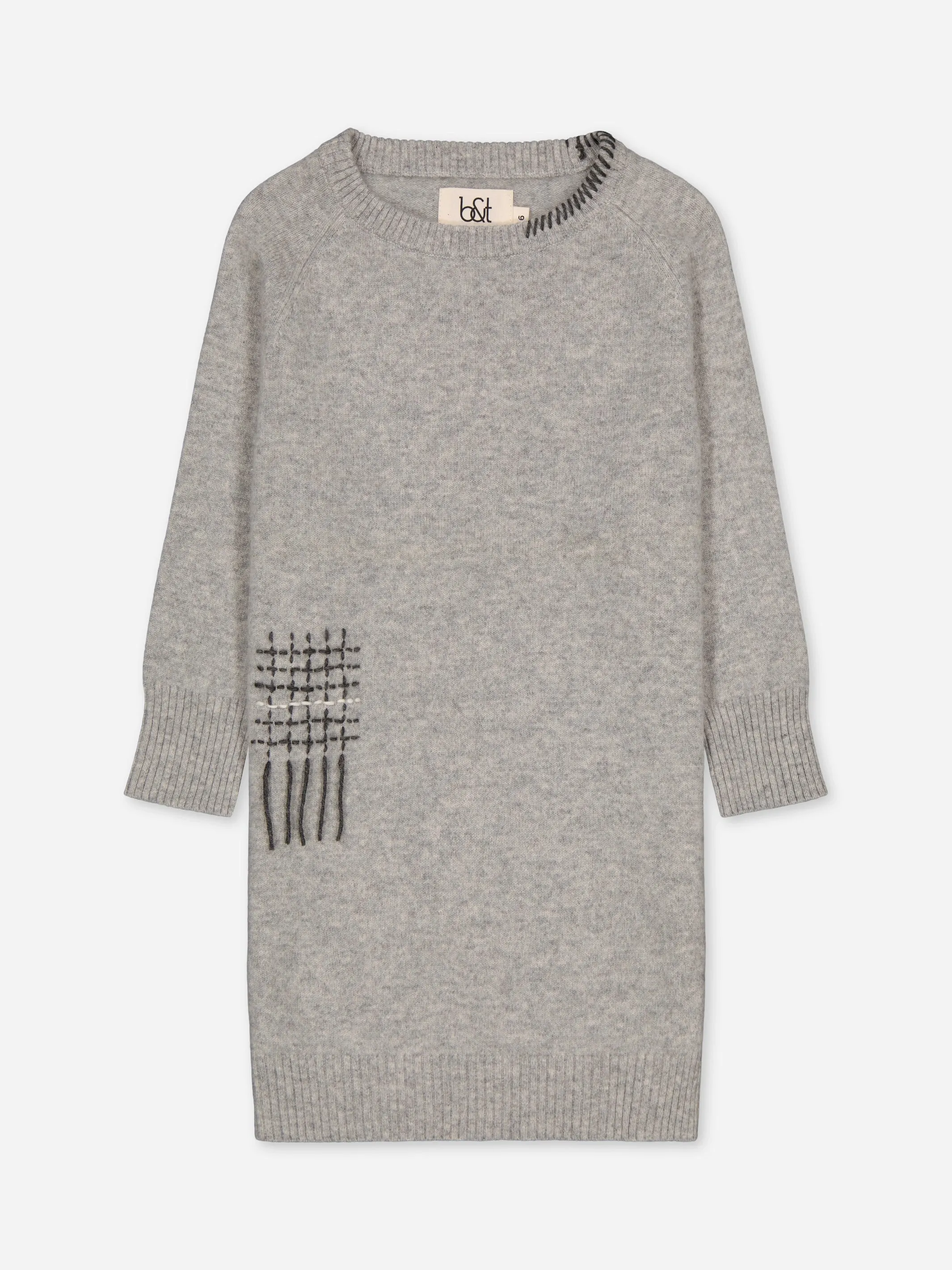 SWEATER DRESS EMBROIDERED GREY