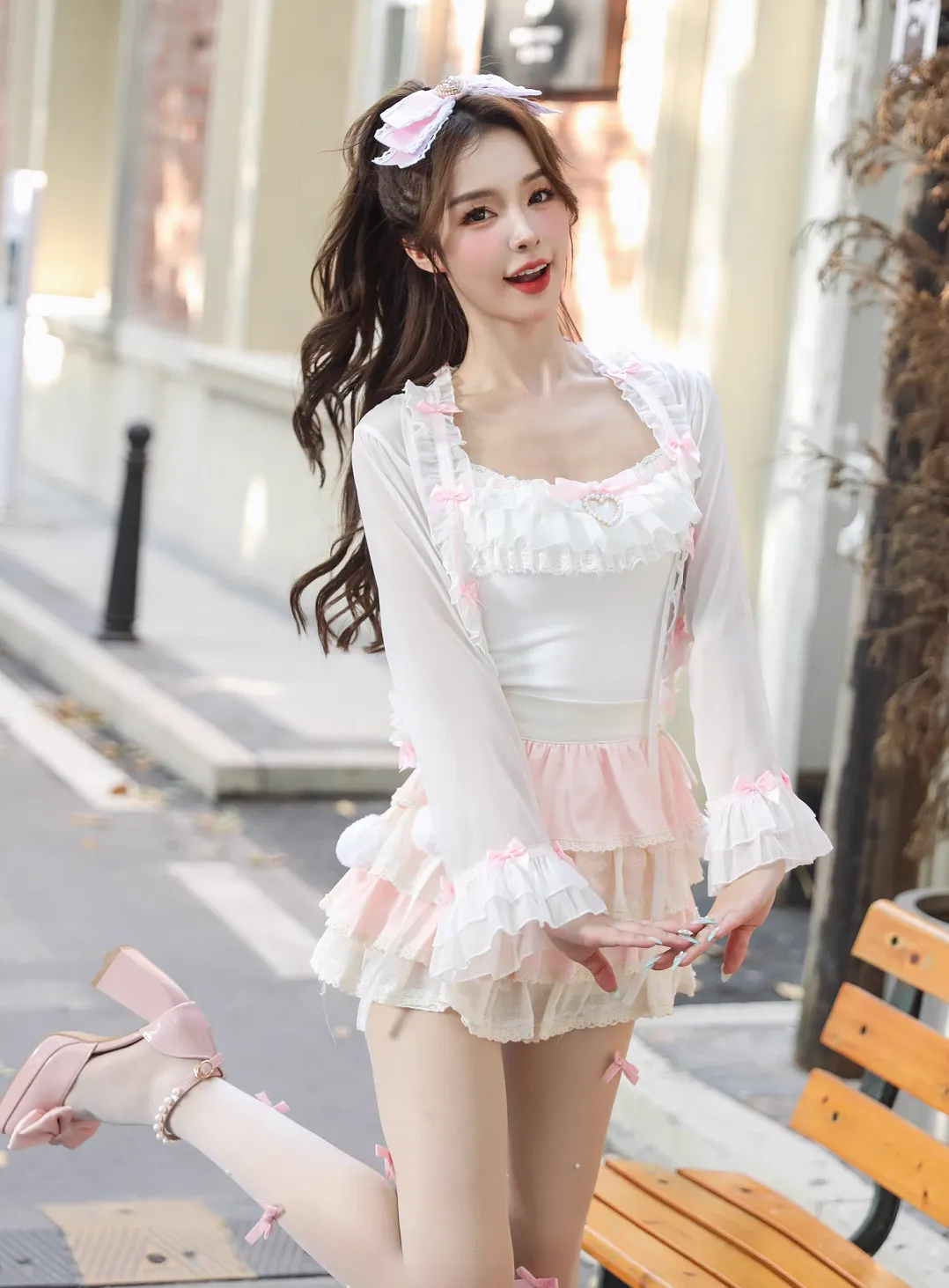 Sweetheart Princess Coquette Sweet White Pink Bow See Through Cardigan Tank Top Skirt Three Piece Set