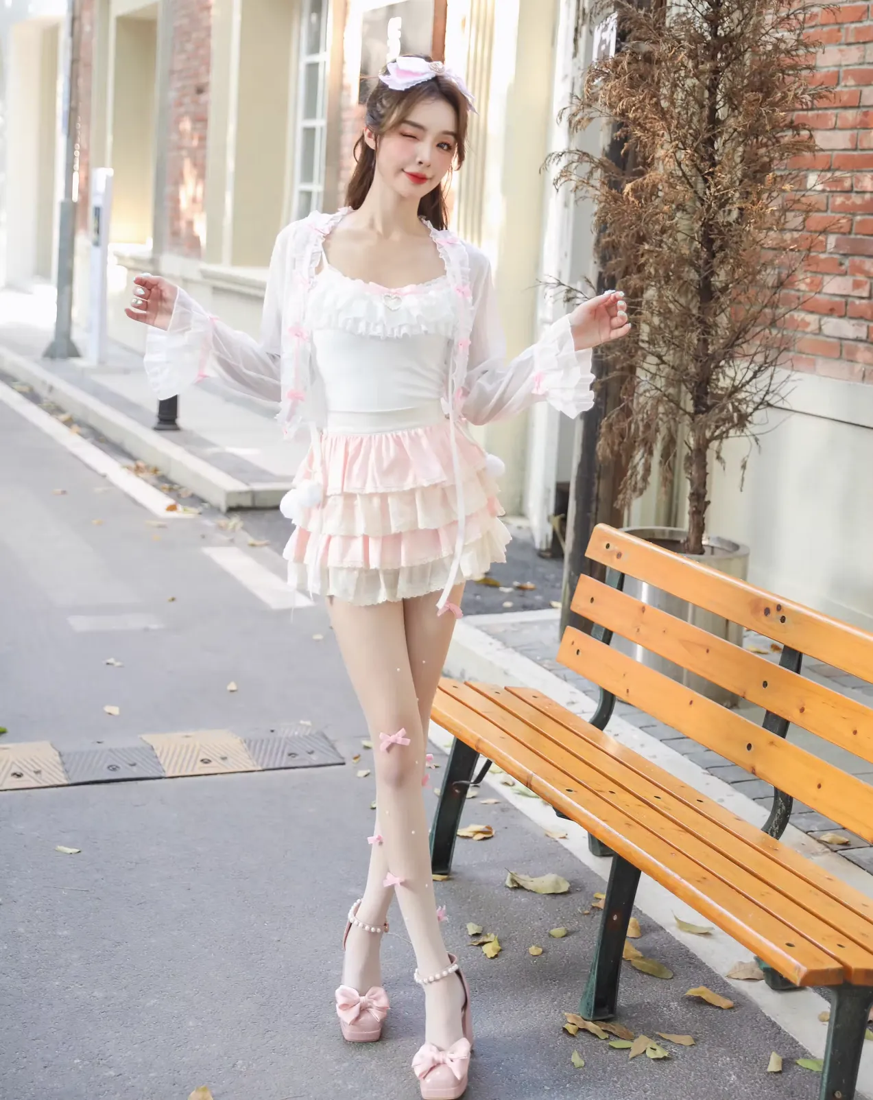 Sweetheart Princess Coquette Sweet White Pink Bow See Through Cardigan Tank Top Skirt Three Piece Set