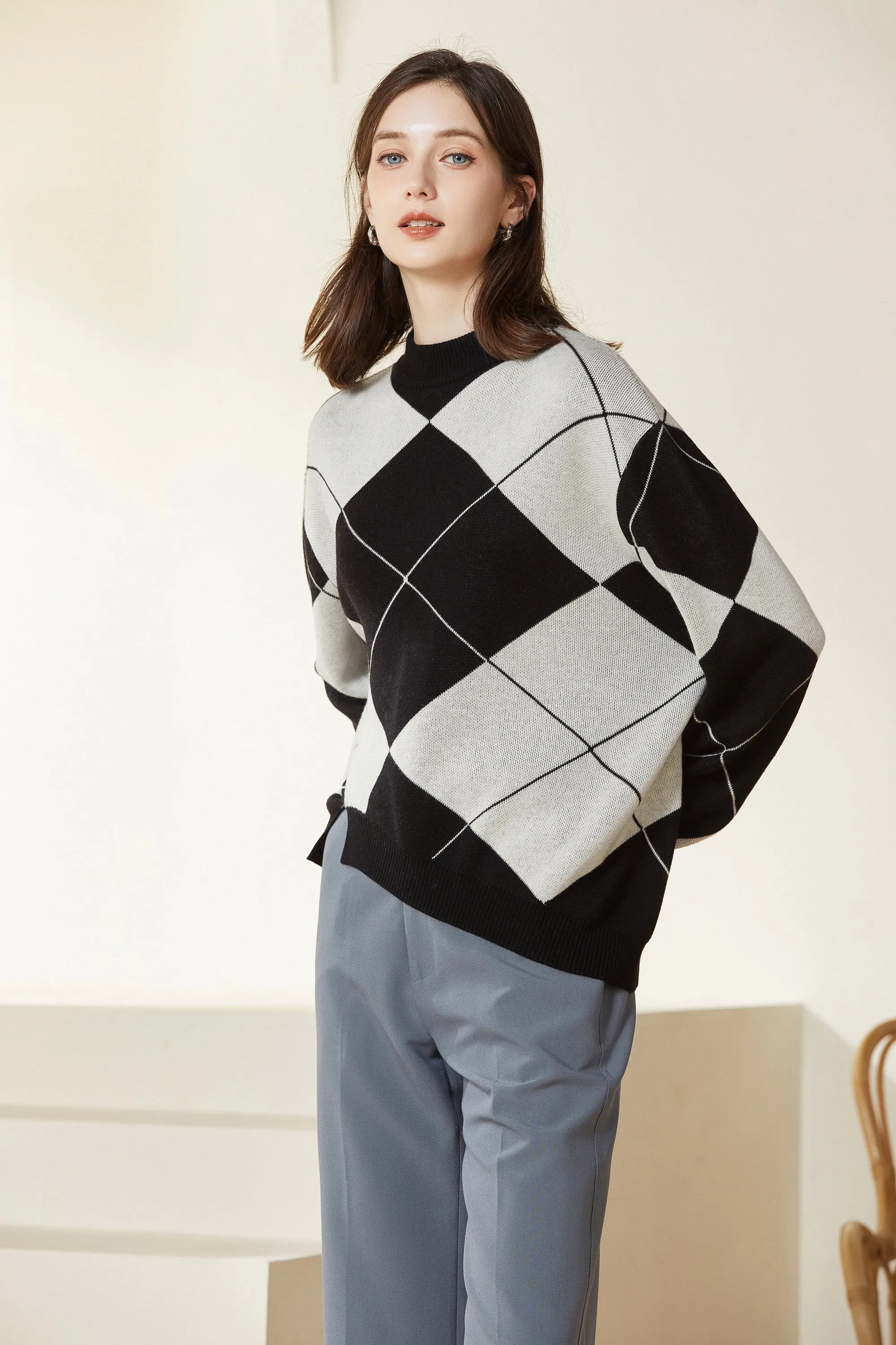 Sylphide | Eloise Argyle Oversized Wool Sweater