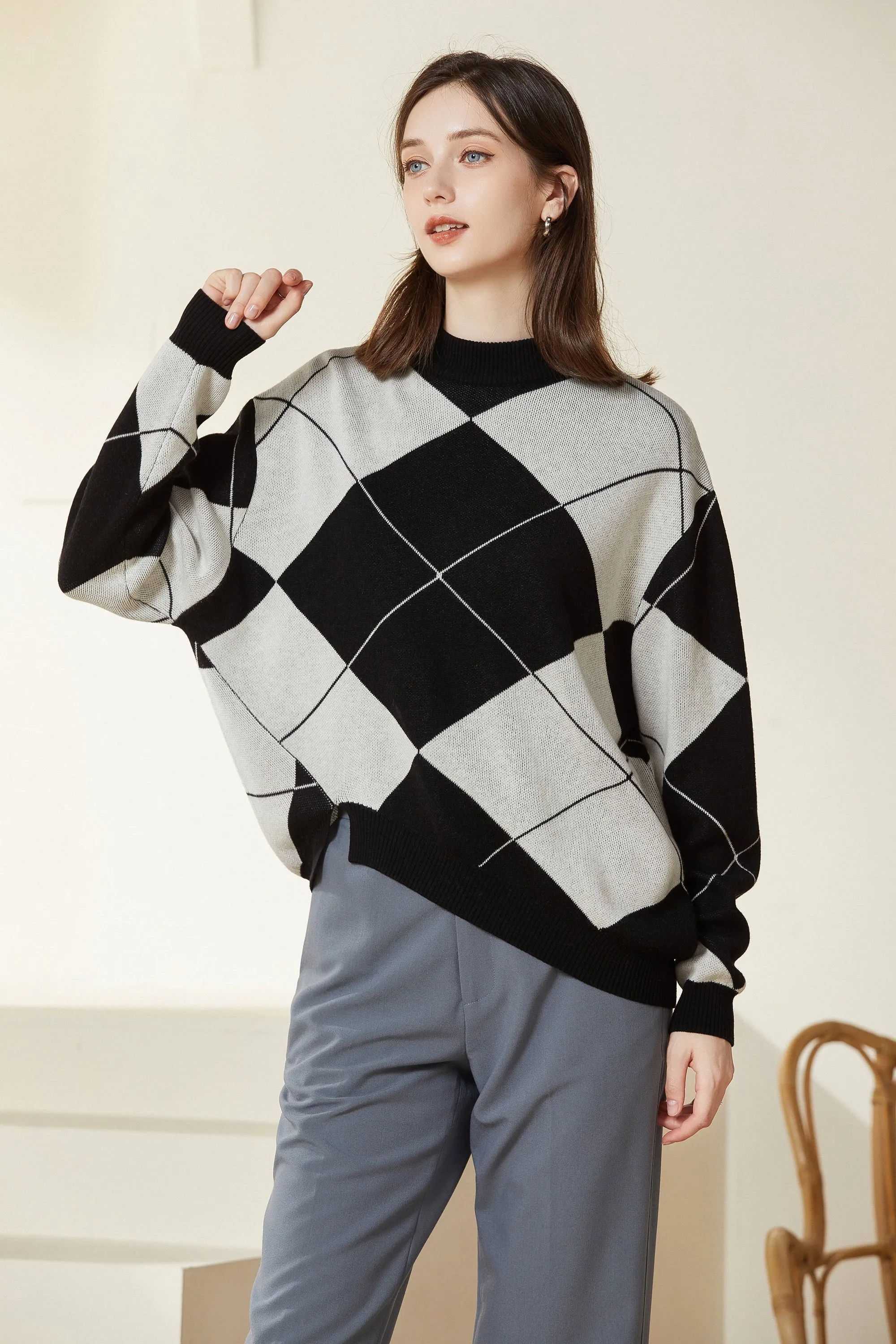 Sylphide | Eloise Argyle Oversized Wool Sweater