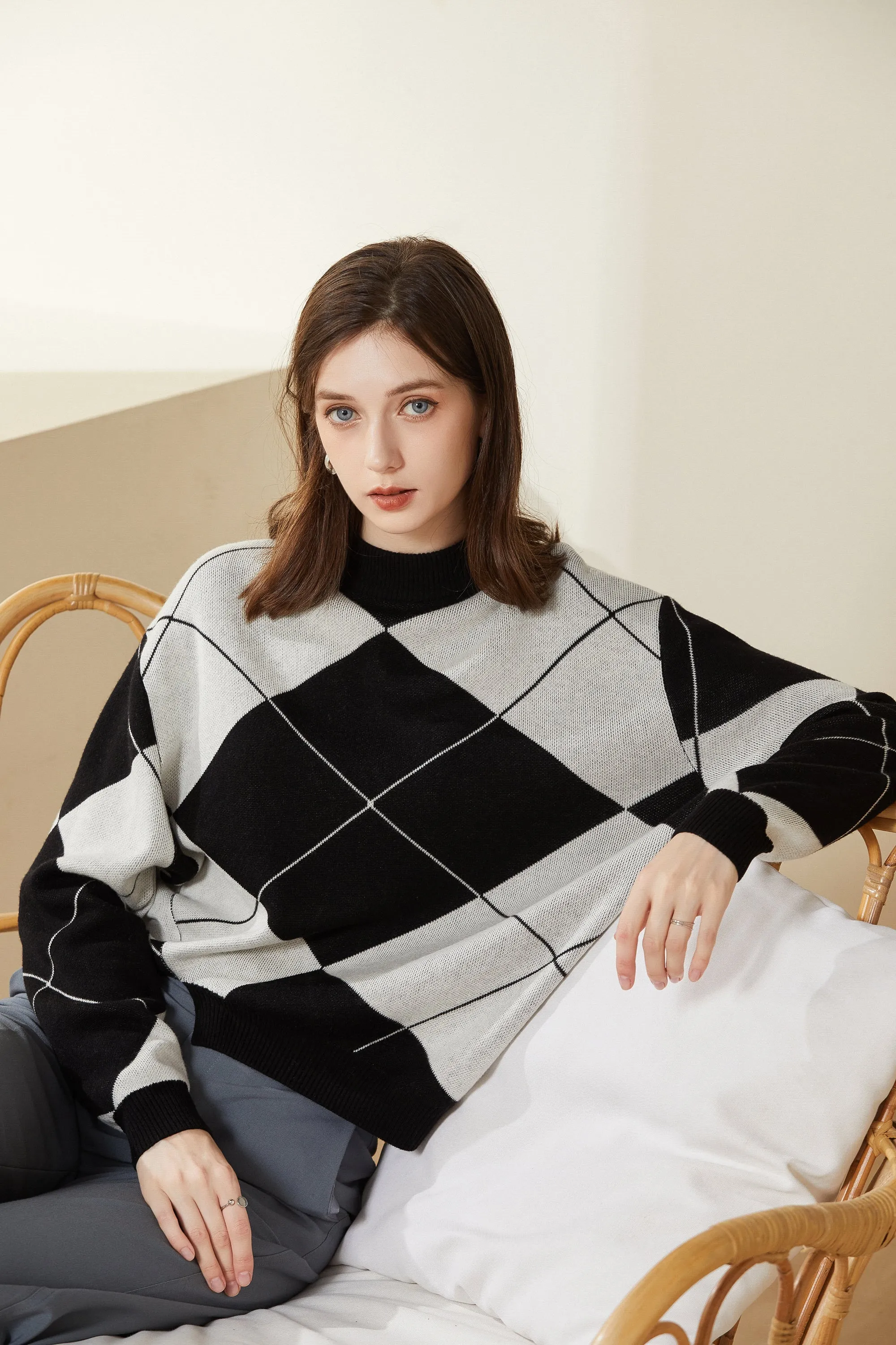 Sylphide | Eloise Argyle Oversized Wool Sweater