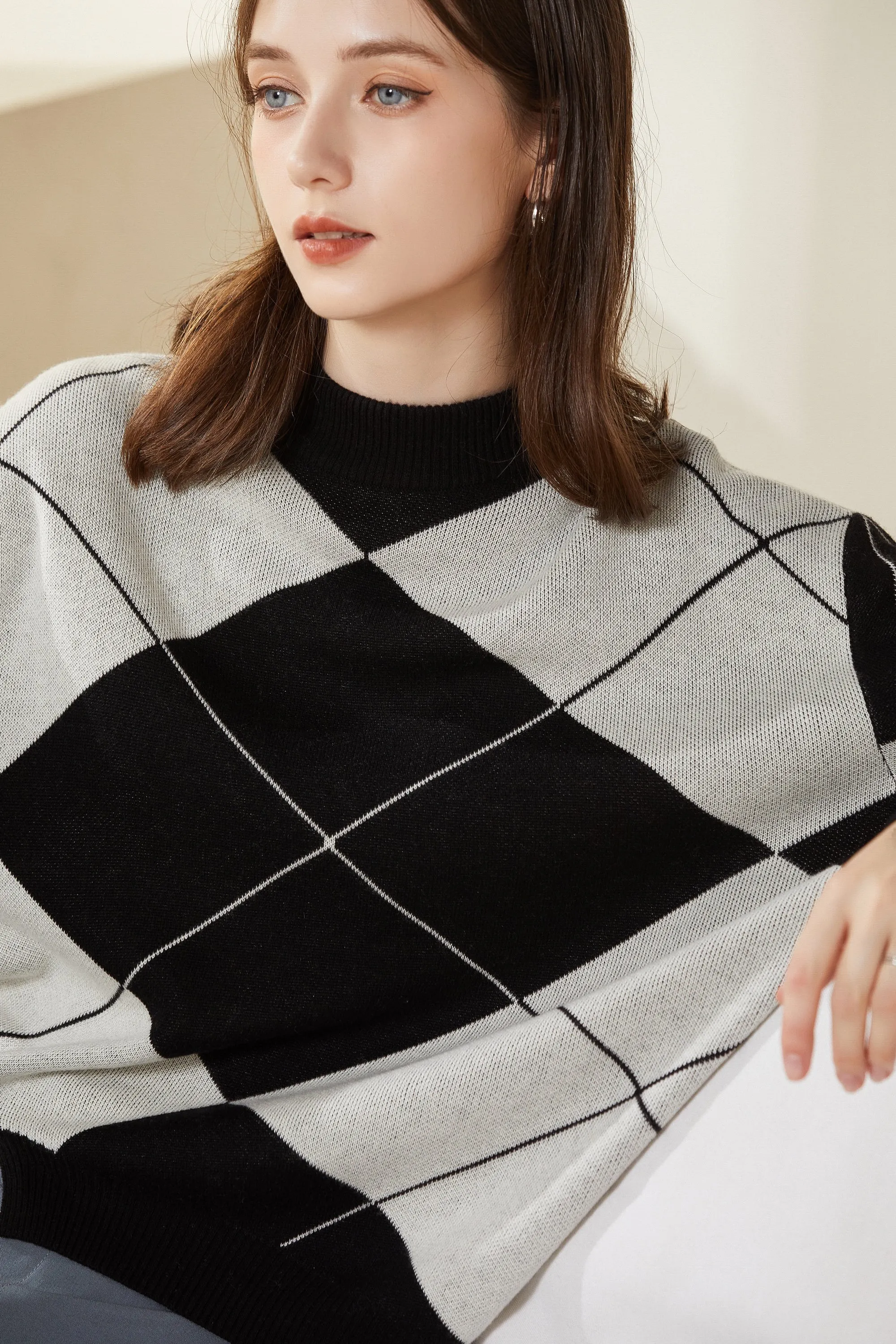 Sylphide | Eloise Argyle Oversized Wool Sweater