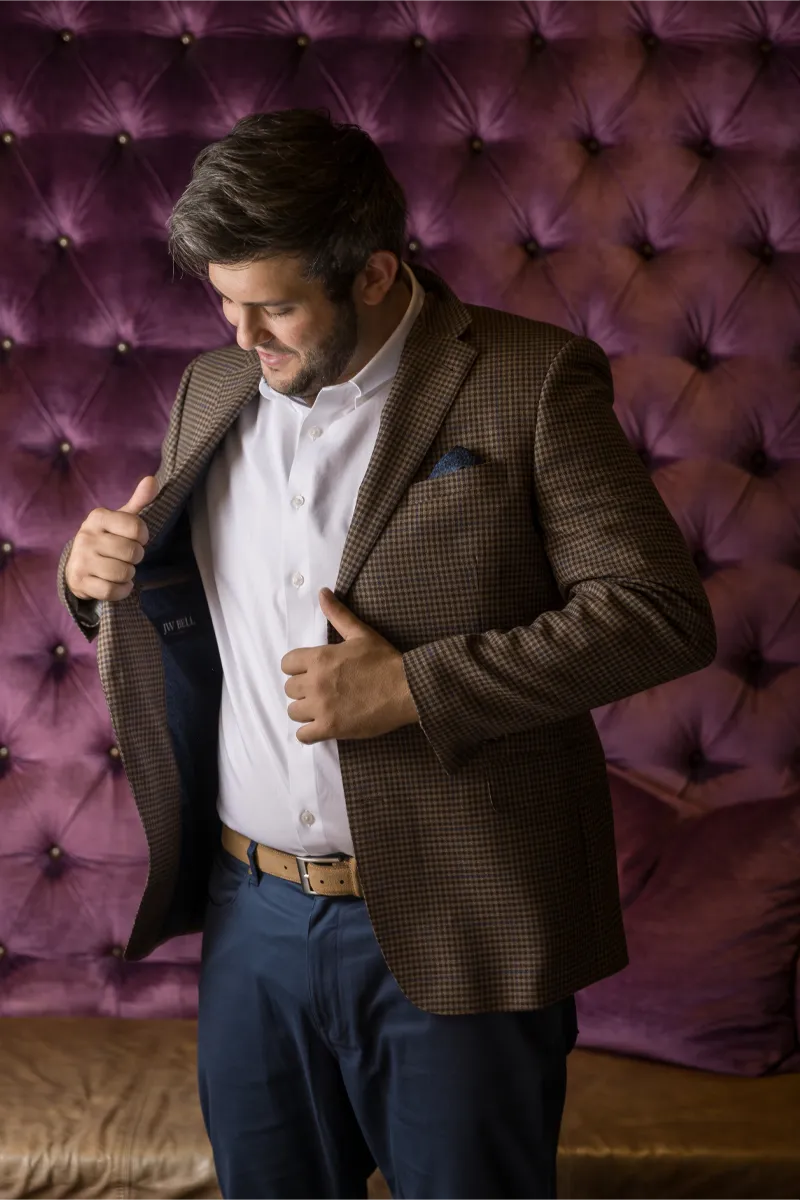 Tan Check with Blue Windowpane Wool Sport Coat