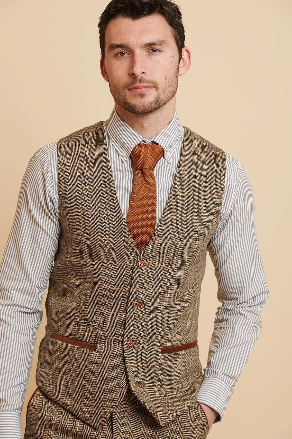 TED - Tan Tweed Check Waistcoat