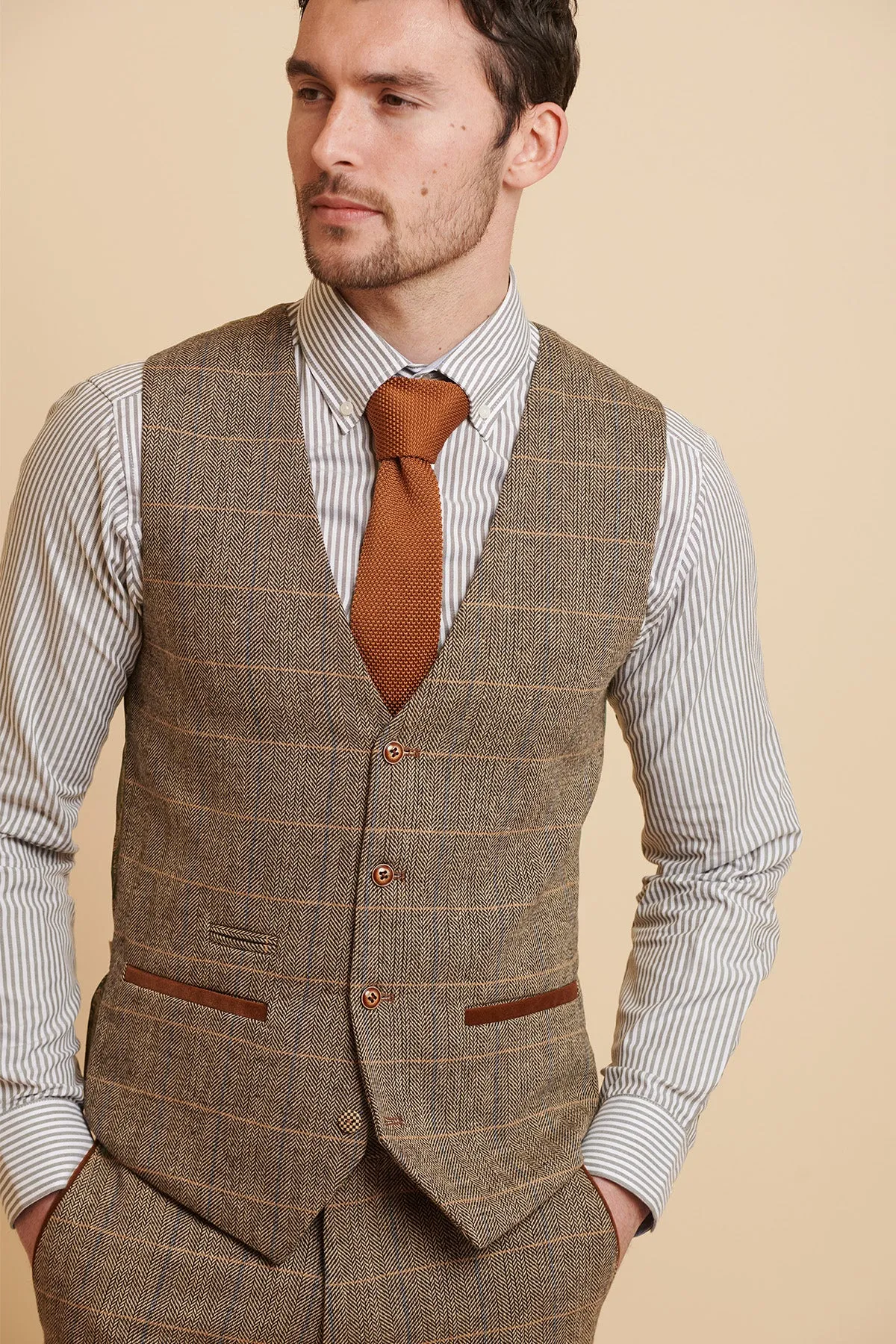 TED - Tan Tweed Check Waistcoat